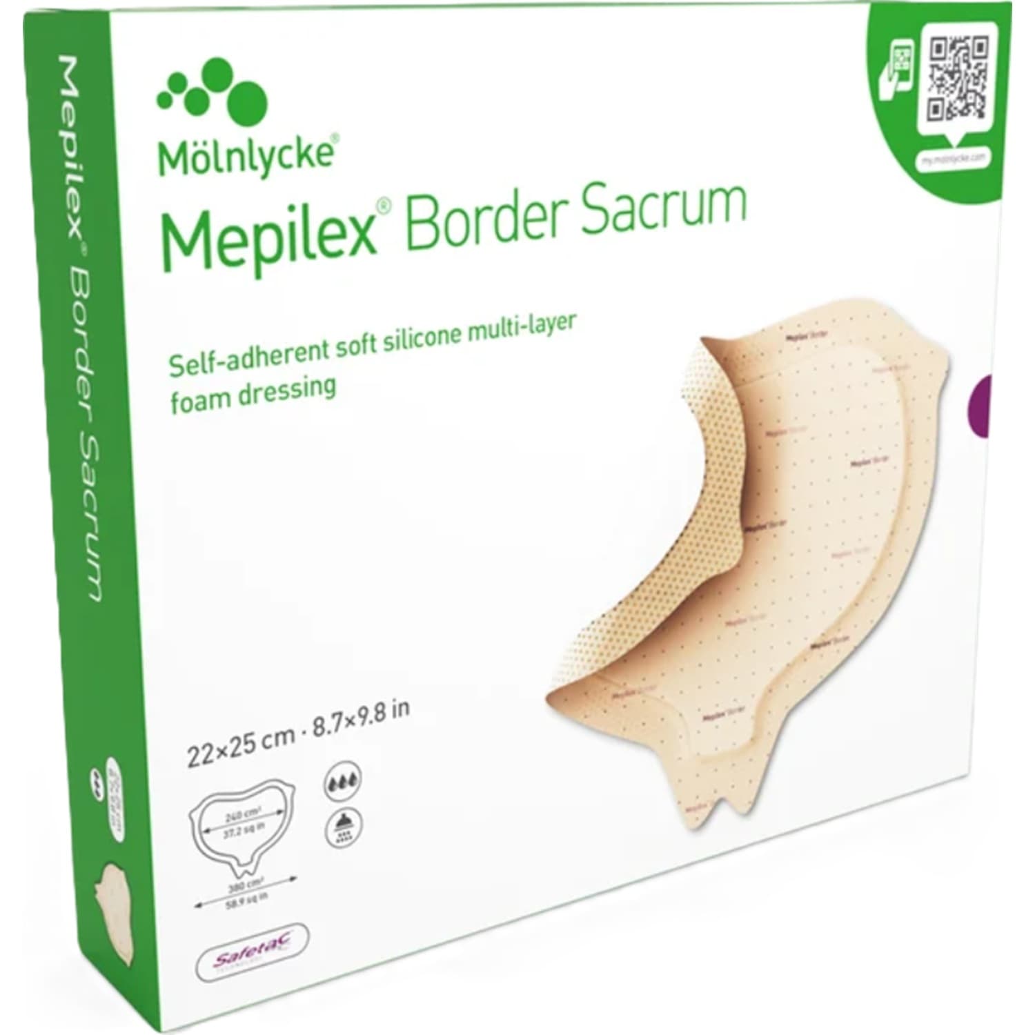 Molnlycke Mepilex Border Sacrum Five-Layer Foam Sacral Dressing, 8.7 x 9.8 inches