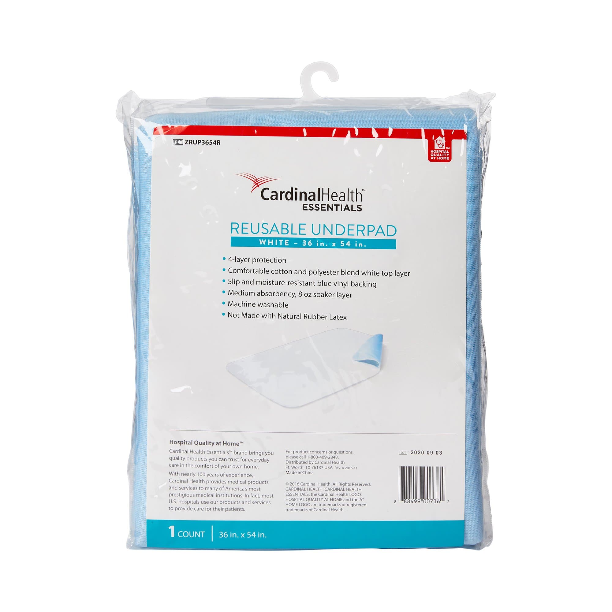 Cardinal Health Essentials Reusable Underpad, Moderate Absorbency