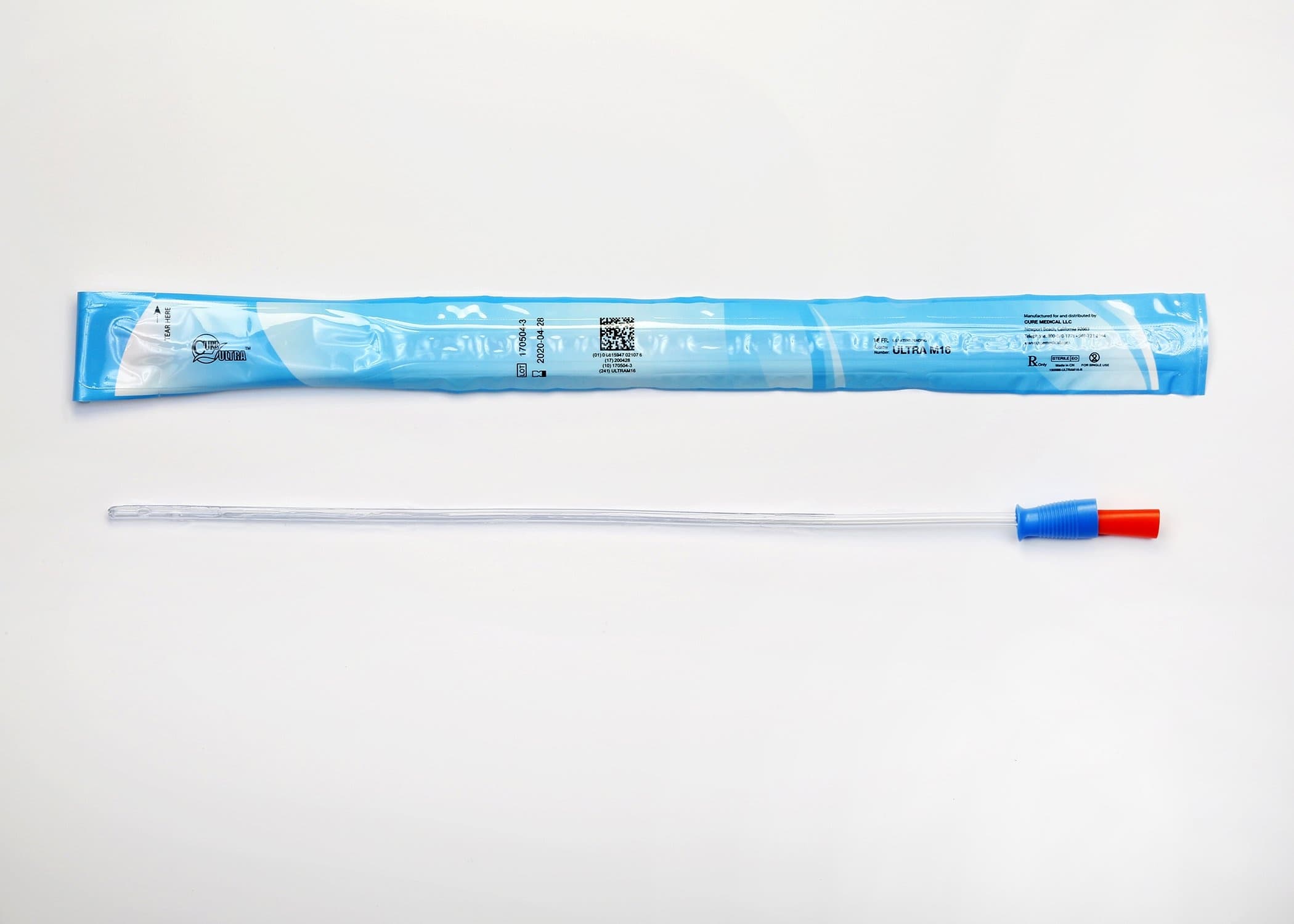 Cure Ultra Urethral Catheter, Male, Straight Tip, Lubricated PVC, 16"