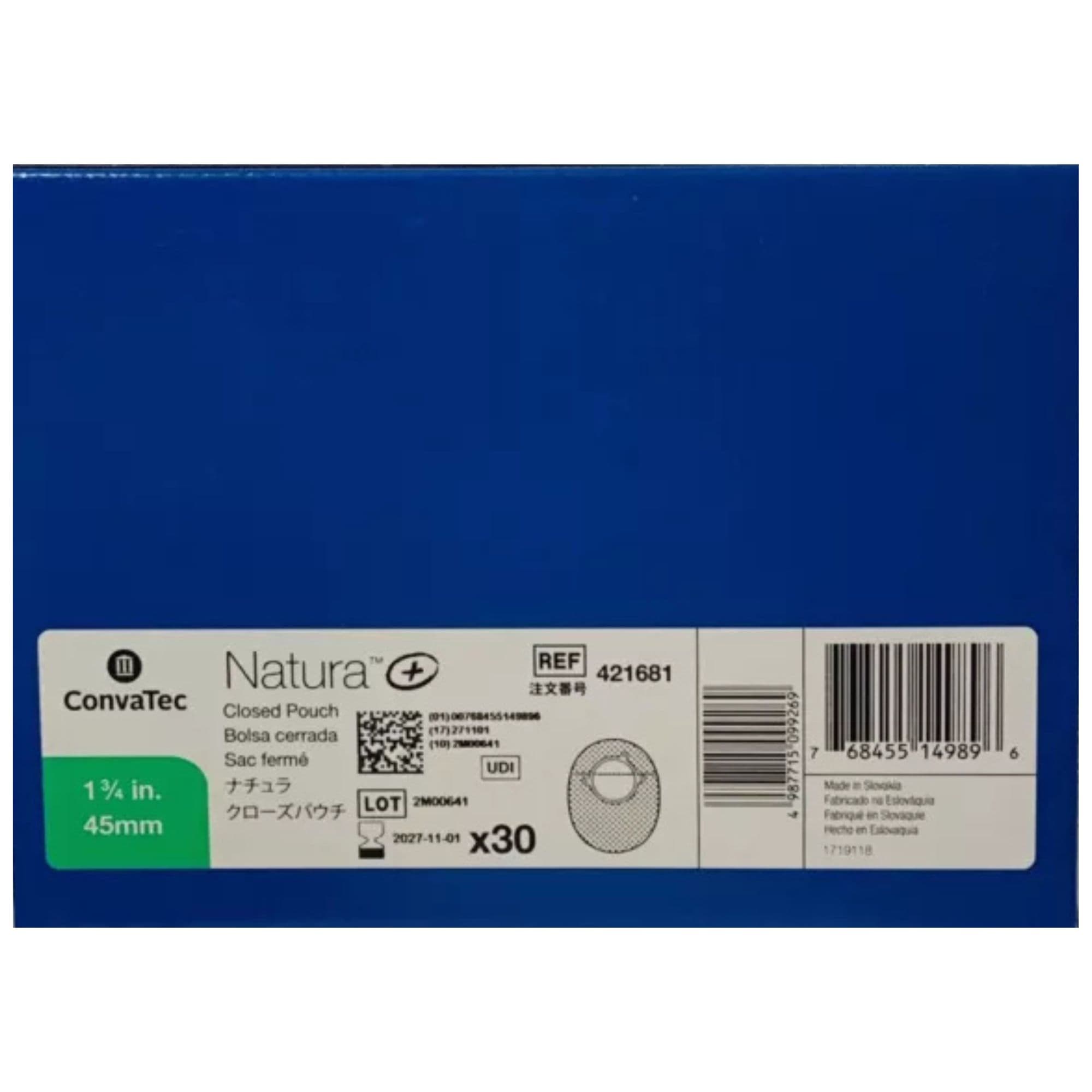 ConvaTec Natura+ Two Piece Closed End Ostomy Pouch, Without Filter, 1.75'' Stoma, 8''