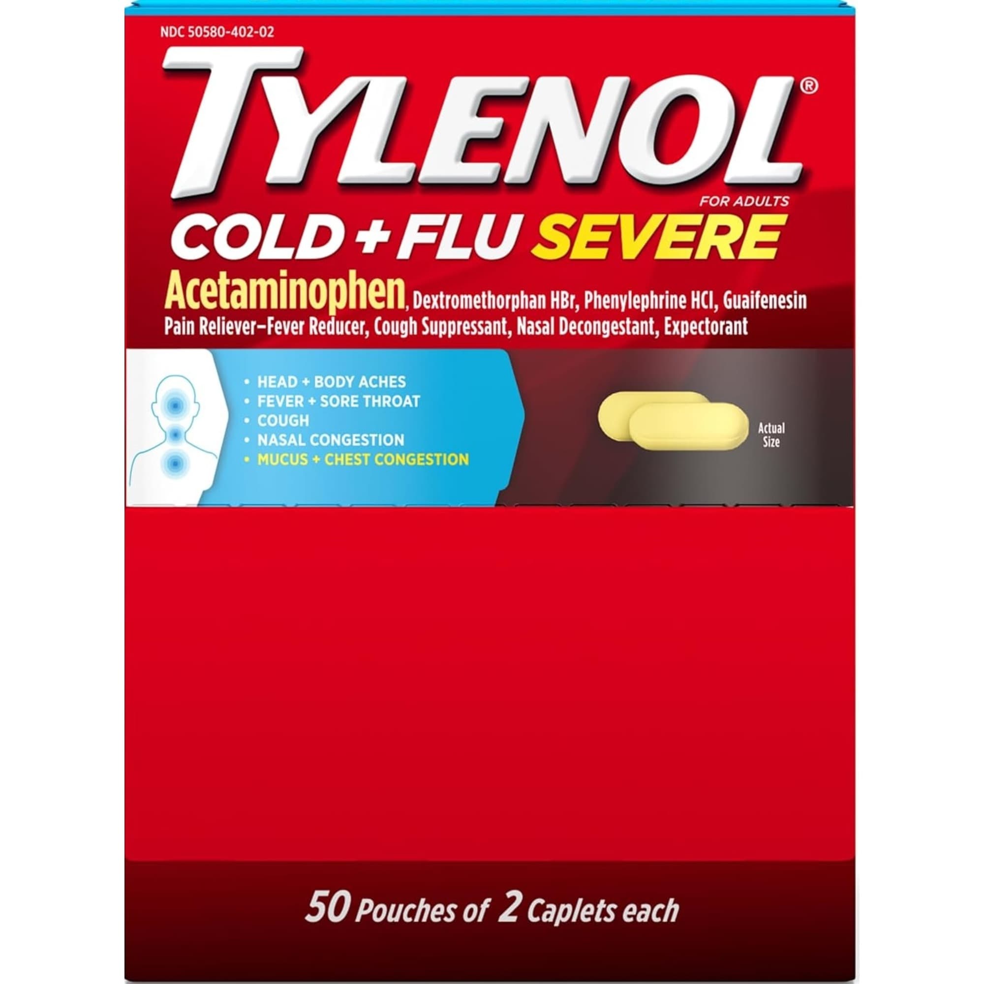Tylenol Cold + Flu Severe Acetaminophen, 100 Capsules