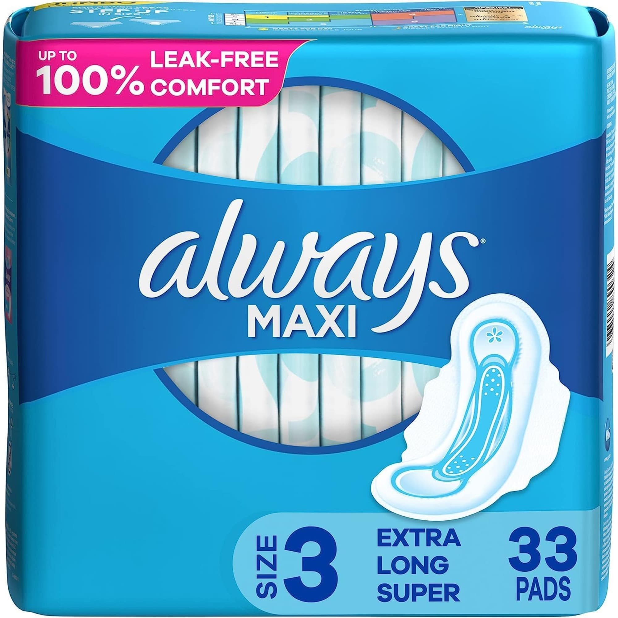 Always Maxi Pads with Wings,Size 3, Extra Long, Super Absorbency