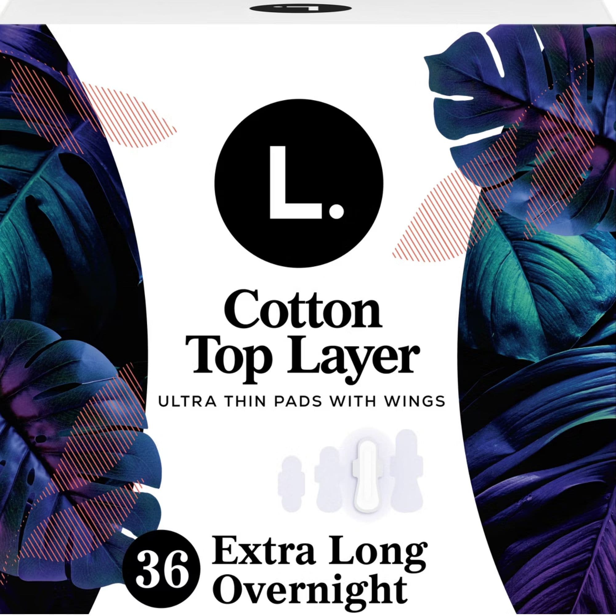 L. Chlorine Free Ultra Thin Pads with Wings, Overnight Absorbency