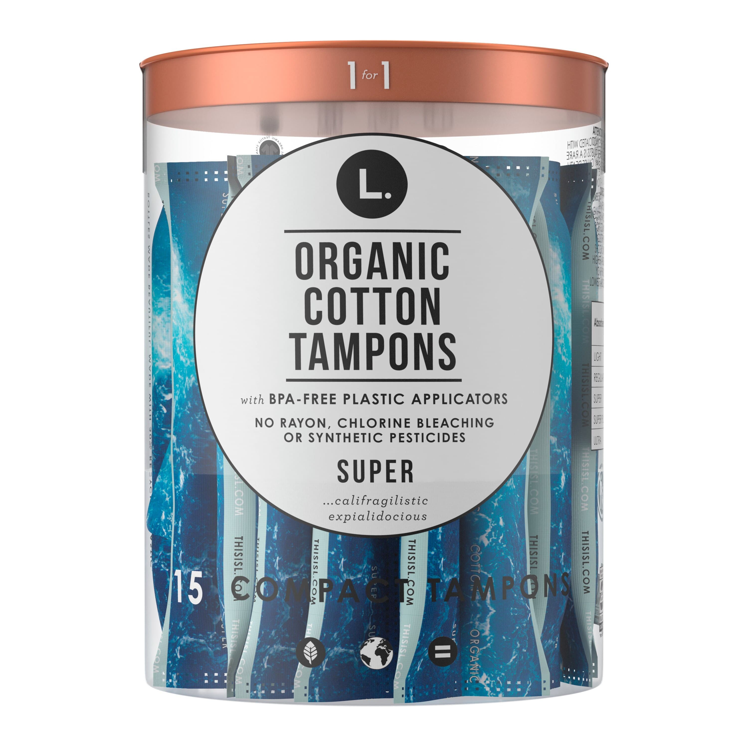 L. Organic Cotton Tampons, Super Absorbency