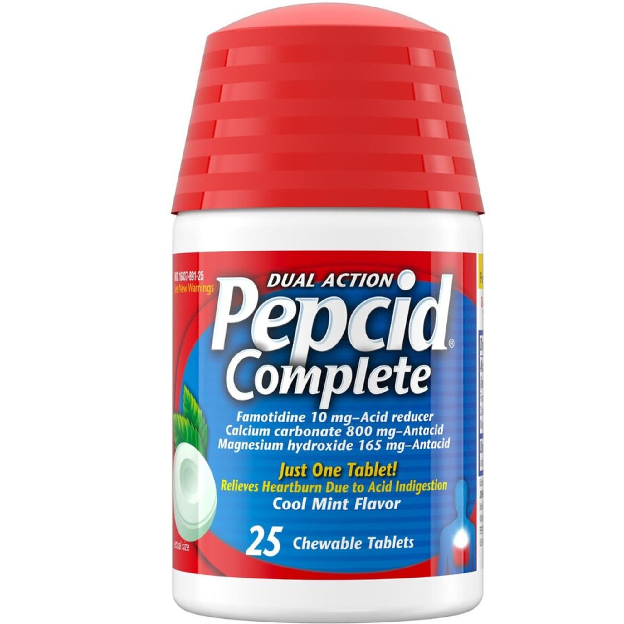 Pepcid Complete Dual Action Acid Reducer & Antacid Chewable Tablet, Cool Mint