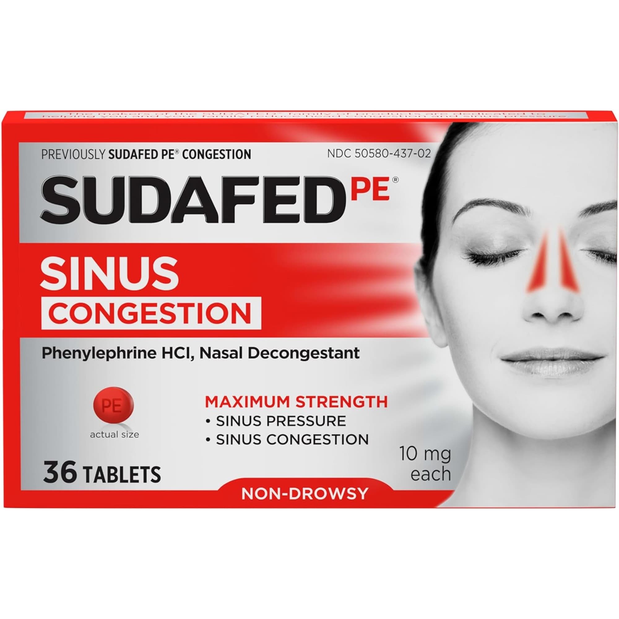 Sudafed PE Max Strength Non-Drowsy Sinus Congestion Relief Tablets