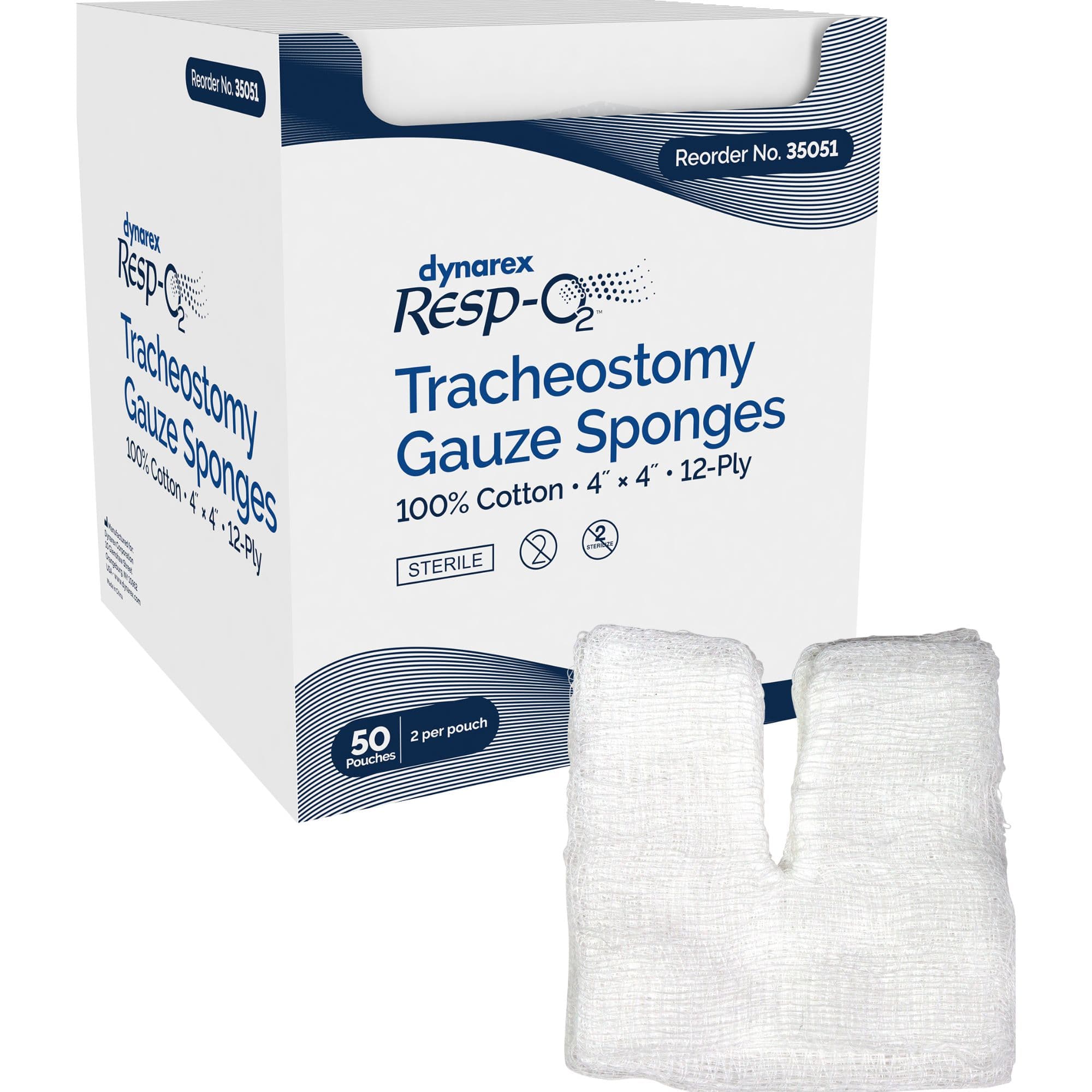 Dynarex Tracheostomy Sponge, 12 Ply, 4" X 4"