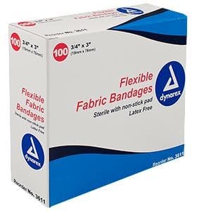 Dynarex Flexible Fabric Adhesive Bandage, Sterile, Latex-free, 3/4" x 3"