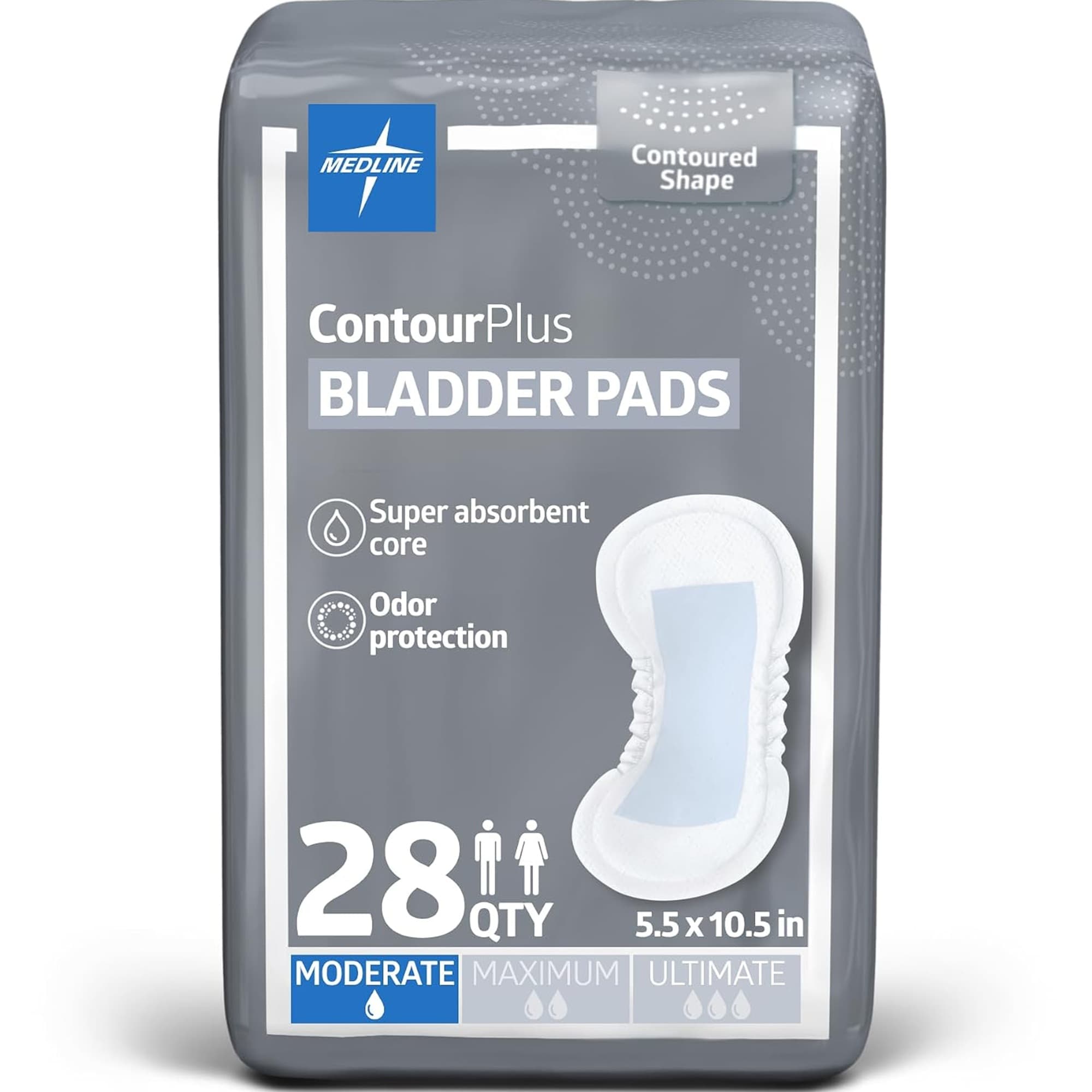 Medline ContourPlus Bladder Control Pads, Moderate Absorbency