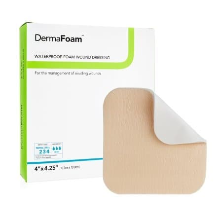 DermaRite DermaFoam Waterproof Foam Wound Dressing, Sterile, 4 X 4.25"