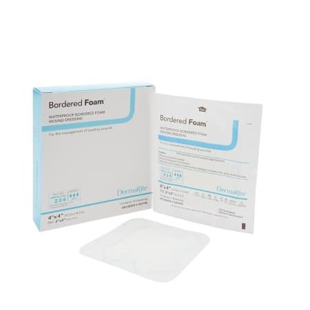 DermaRite Bordered Foam Waterproof Foam Wound Dressing with Border, Sterile, 4 X 4"