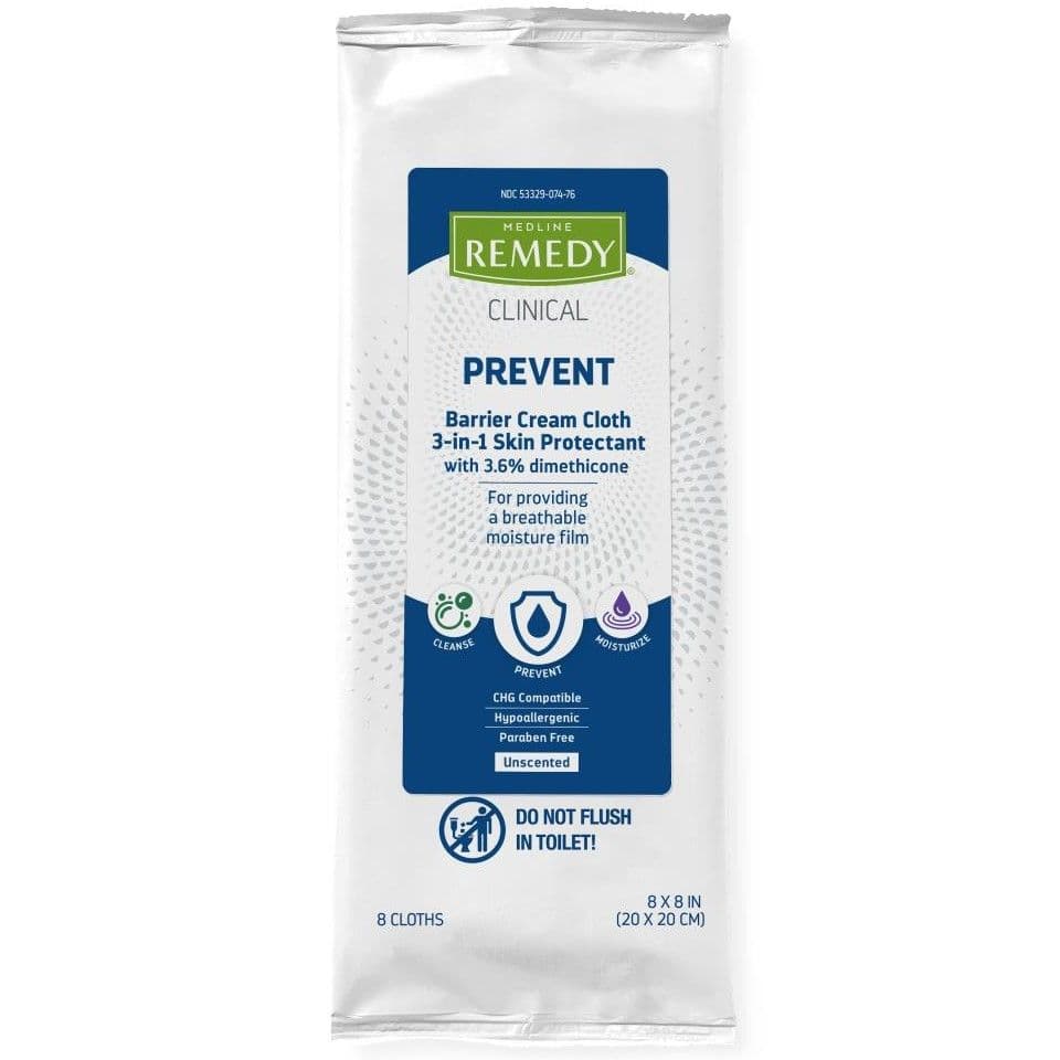 Medline Remedy Clinical Prevent Barrier Cream Cloth 3-in-1 Skin Protectant