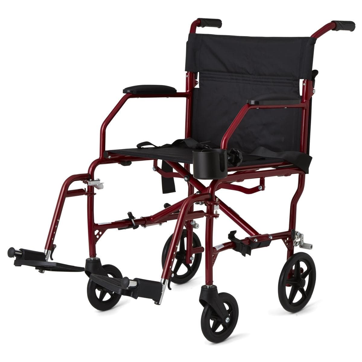 Medline Ultralight Transport Chair, Restaurant-Style Armrests, Swing-Away Footrests, Cup Holder, 6"