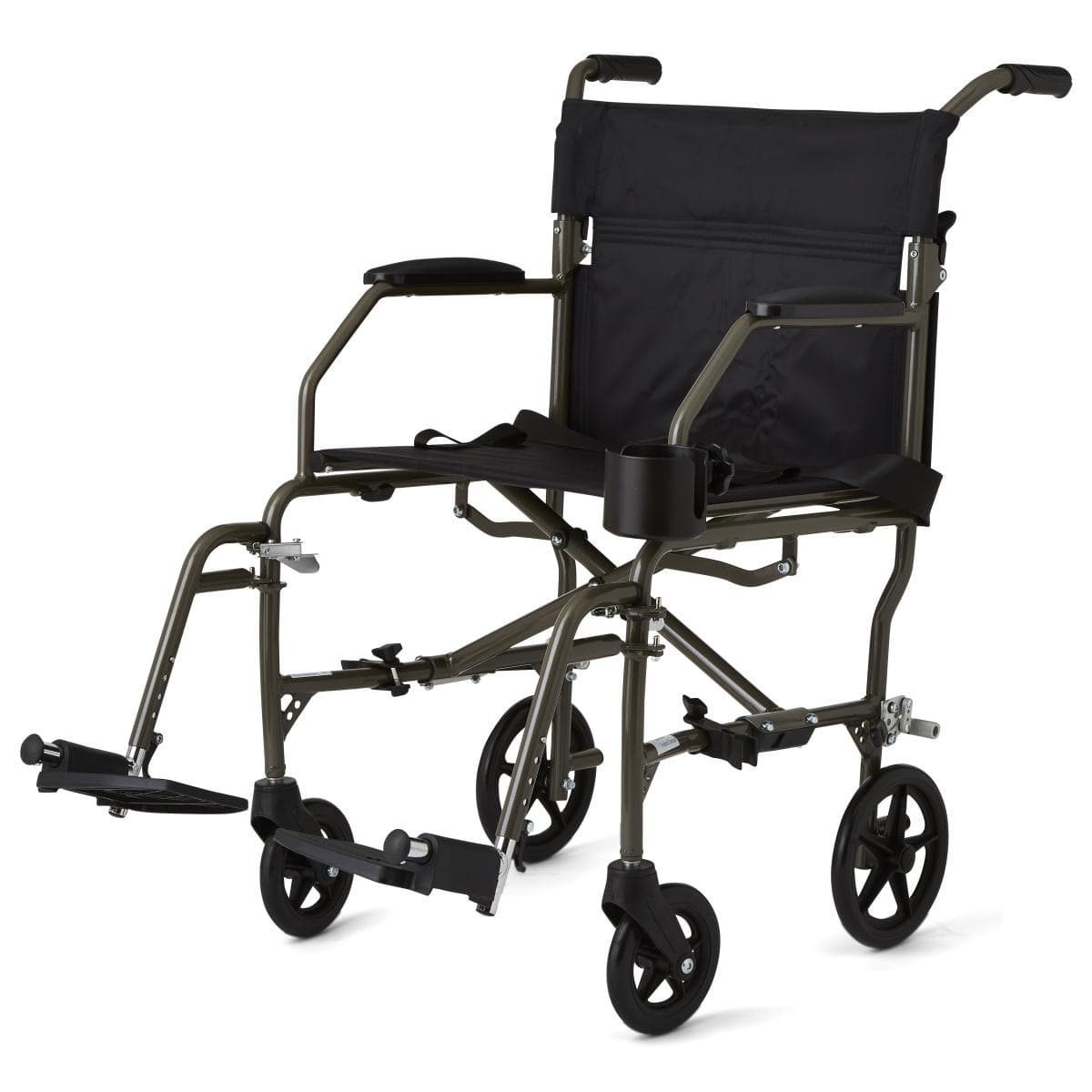 Medline Ultralight Transport Chair, Restaurant-Style Armrests, Swing-Away Footrests, Cup Holder, 6"