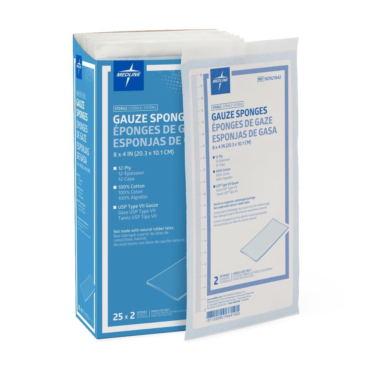 Medline Sterile Woven Cotton 12-Ply Gauze Sponges