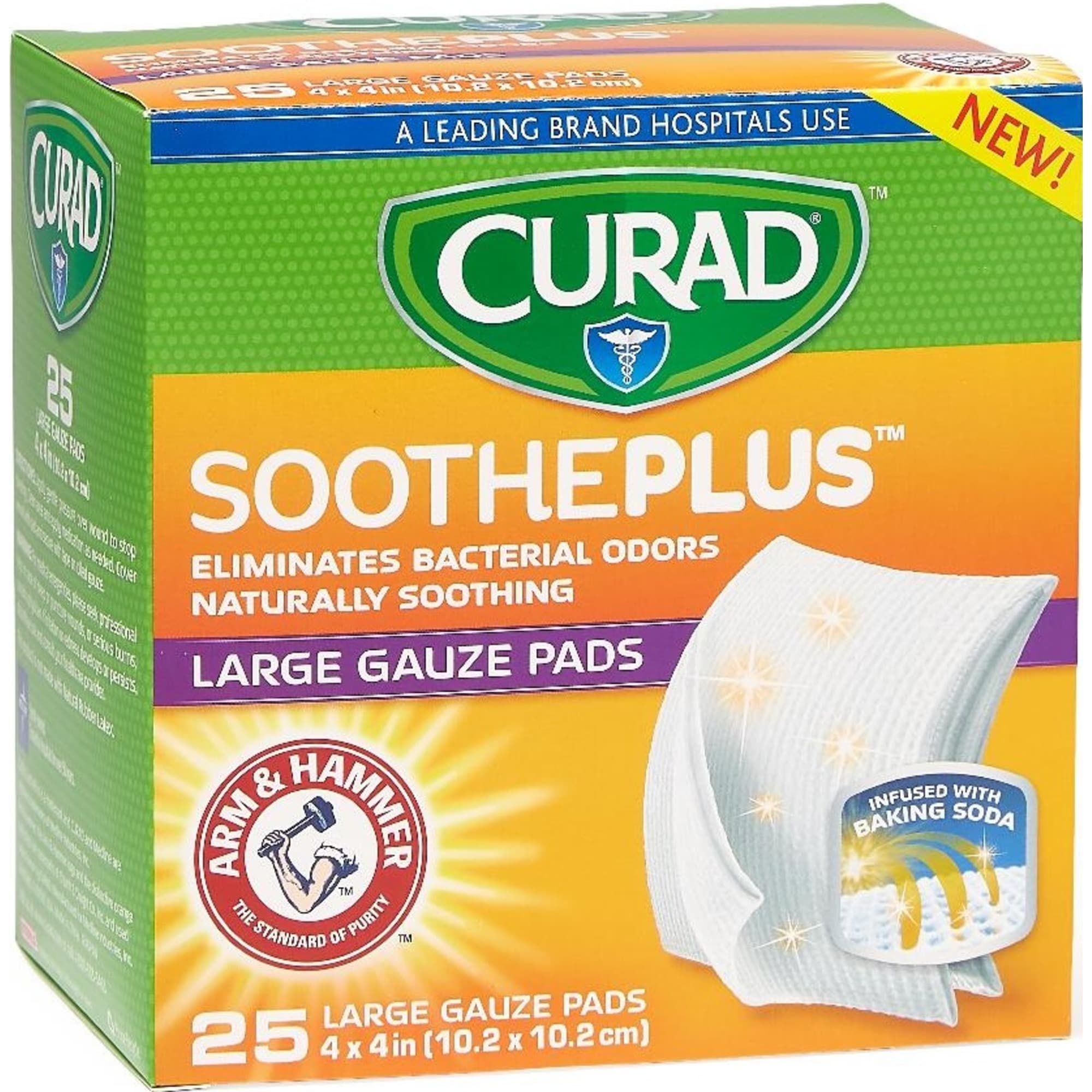 Curad SoothePlus Gauze Pads with Arm & Hammer Baking Soda