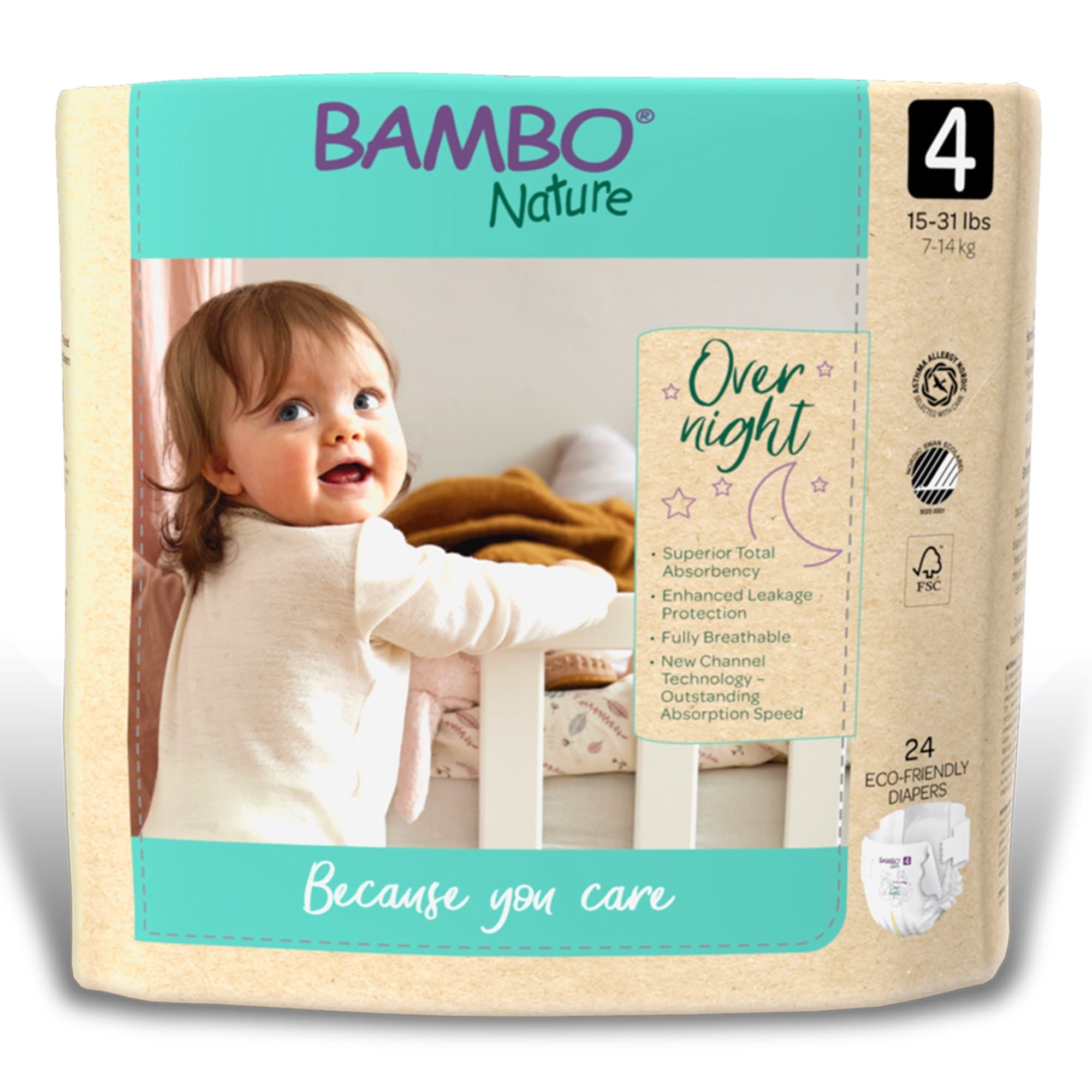 Bambo Nature Overnight Baby Diapers with Tabs, Heavy Absorbency