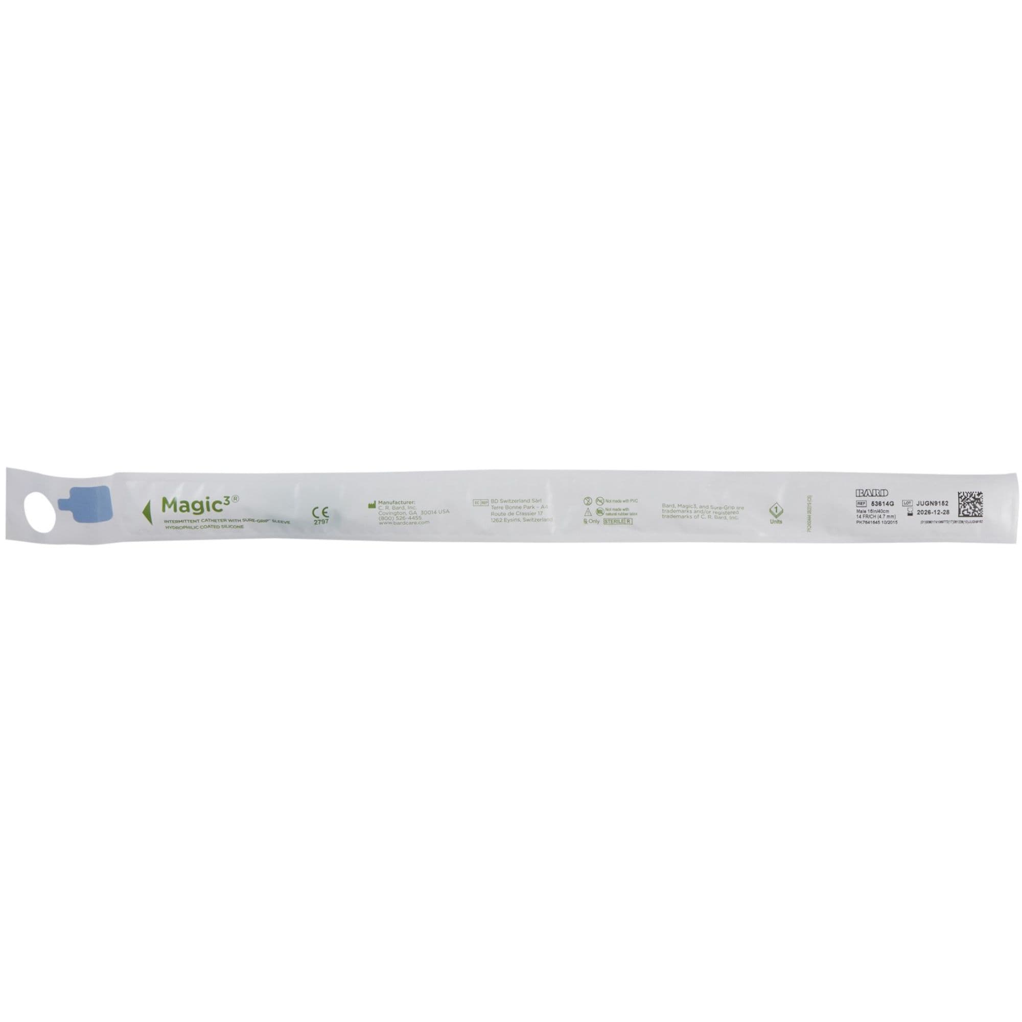 Magic3 Hydrophilic Male Intermittent Straight Tip Catheter with Sure-Grip, 16" Length