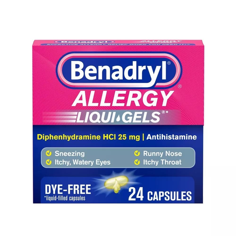 Benadryl LIQUI-GELS Antihistamine Allergy Relief, 25mg, 24 Capsules