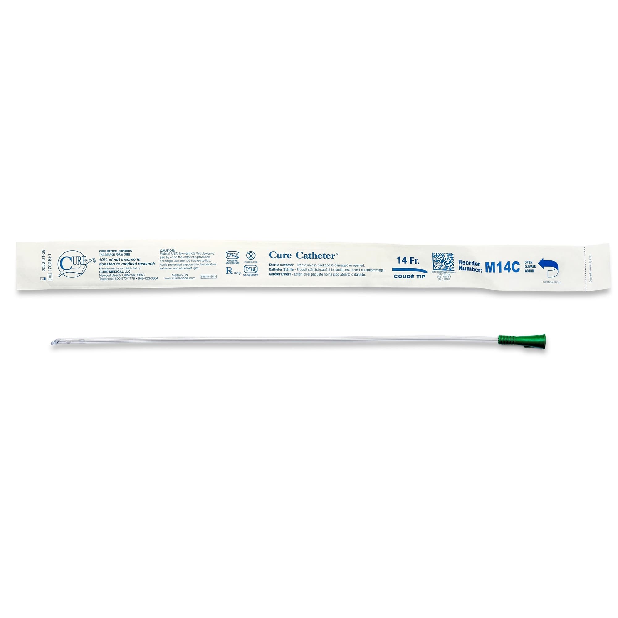 Cure Urethral Catheter, Unisex, Coude Tip, Uncoated PVC, 16"