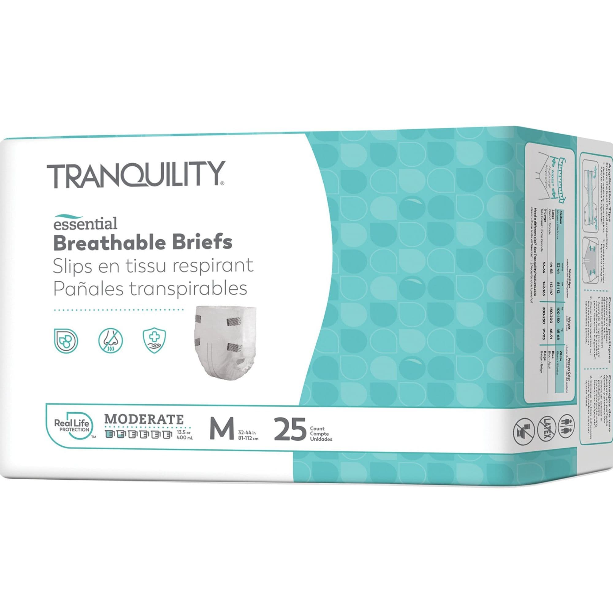 Tranquility Essential Breathable Adult Briefs with Tabs, Moderate Absorbency