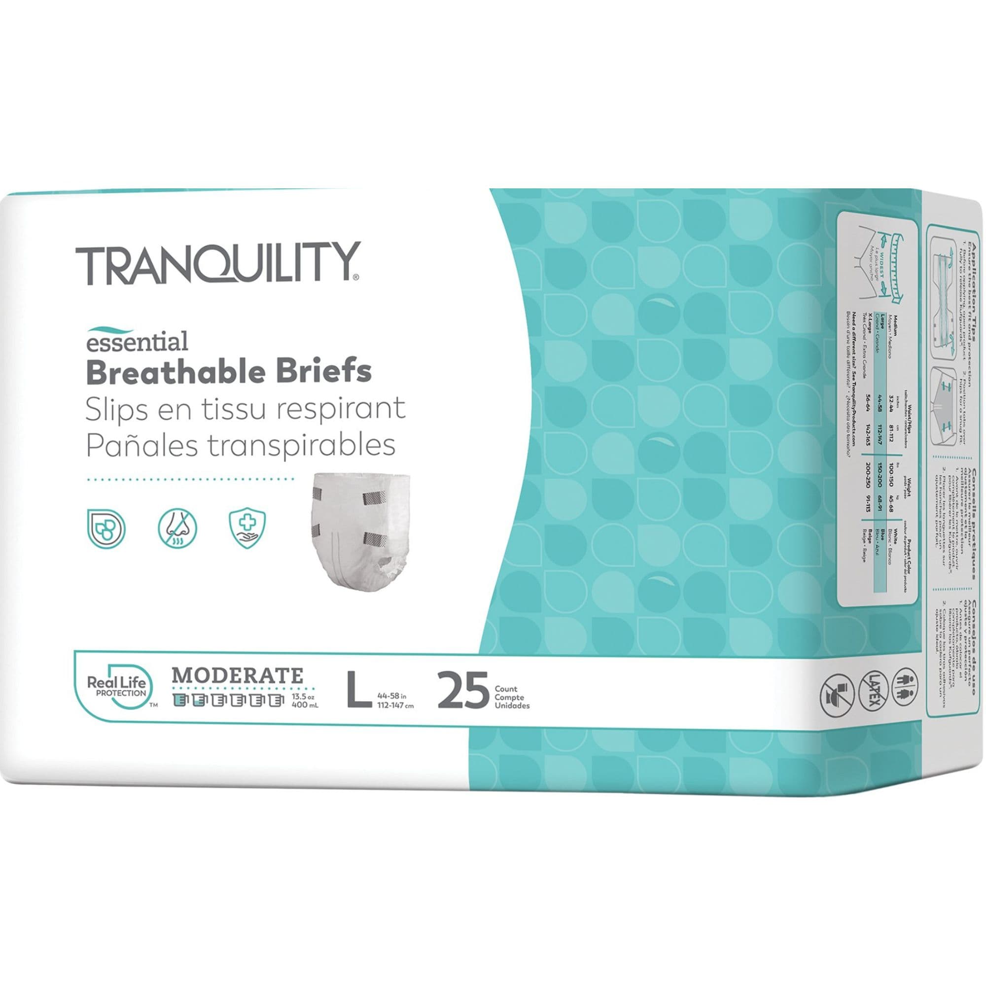 Tranquility Essential Breathable Adult Briefs with Tabs, Moderate Absorbency