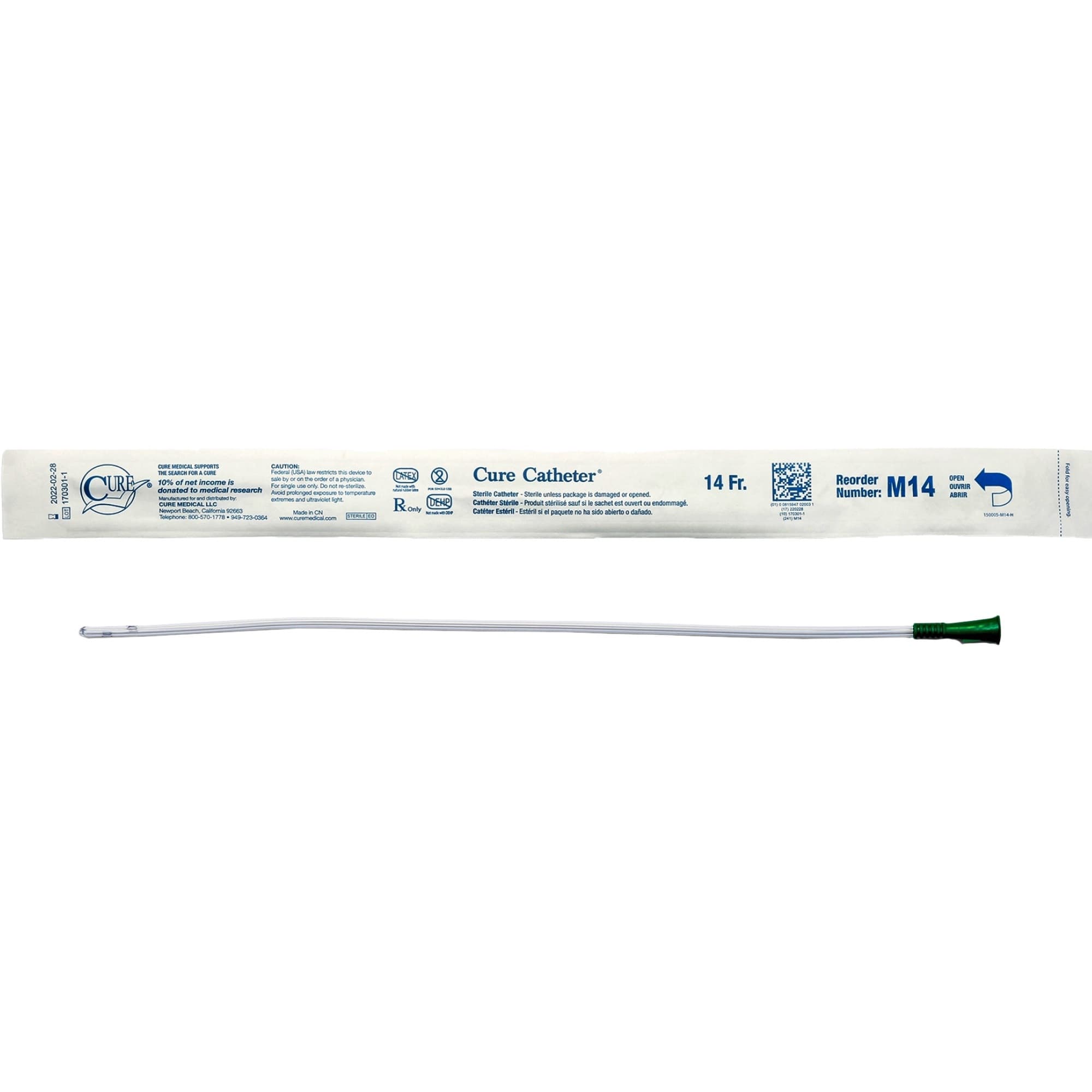 Cure Catheter Male Straight Tip Intermittent Catheter, 16"