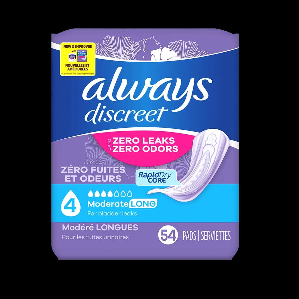 Always Discreet Incontinence Pads, Moderate Absorbency