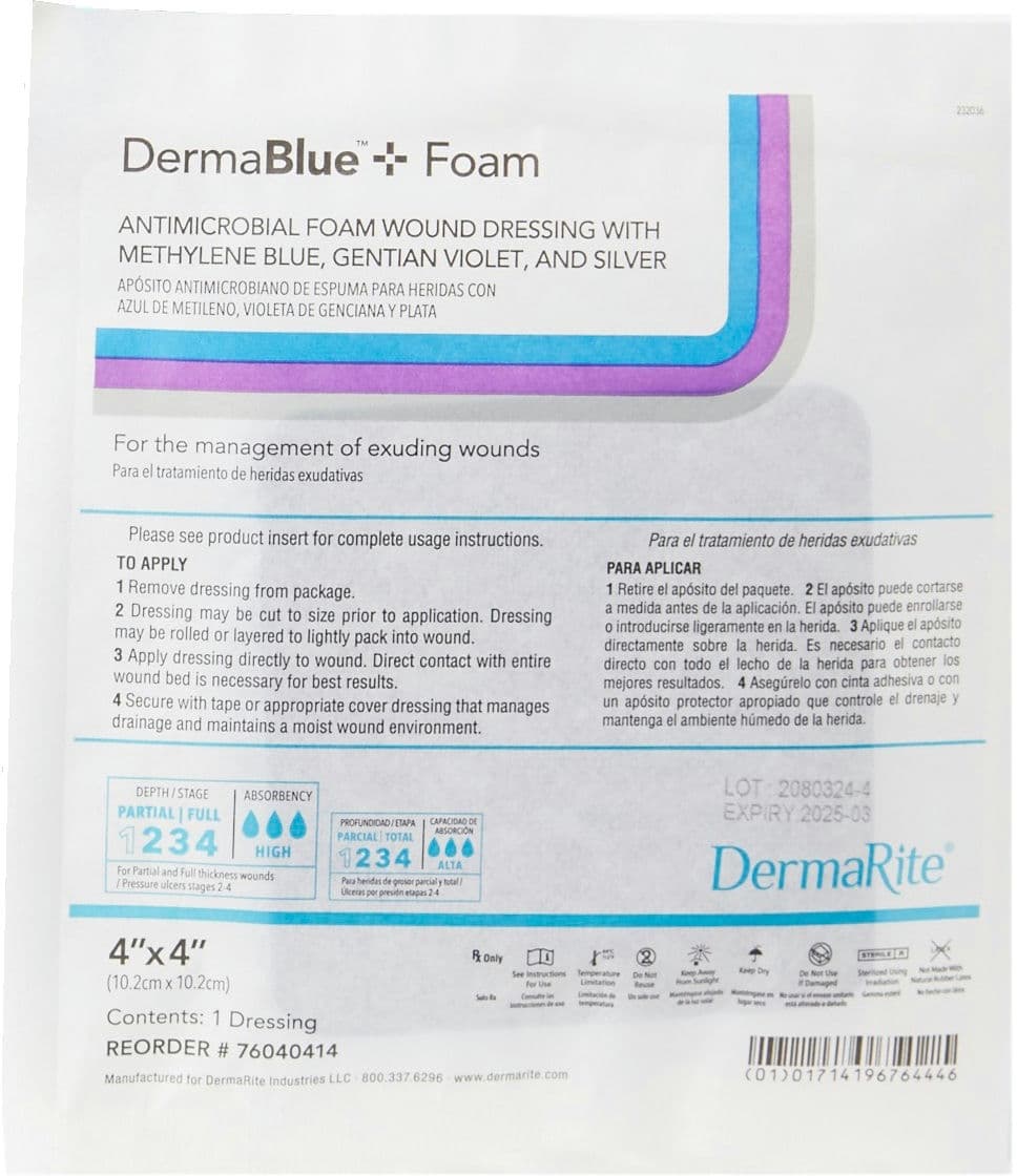 DermaRite DermaBlue+ Foam Wound Dressing
