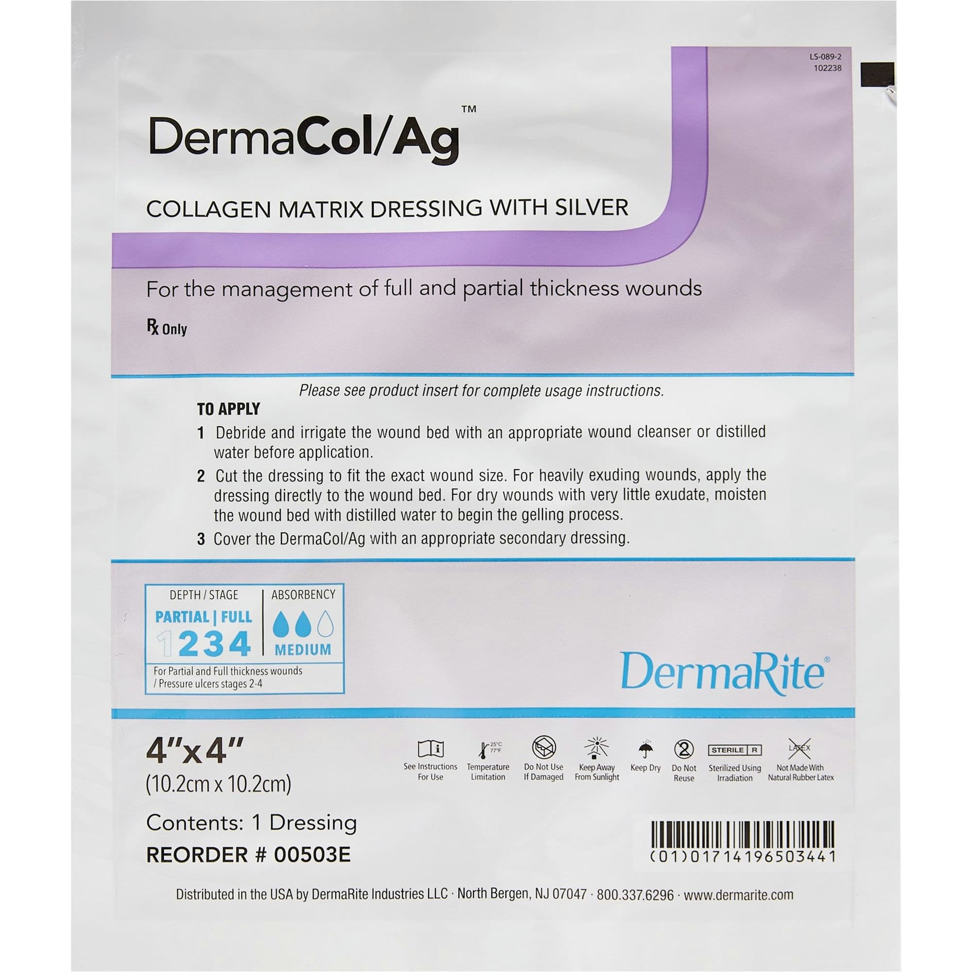 DermaRite DermaCol/Ag Collagen Matrix Dressing with Silver