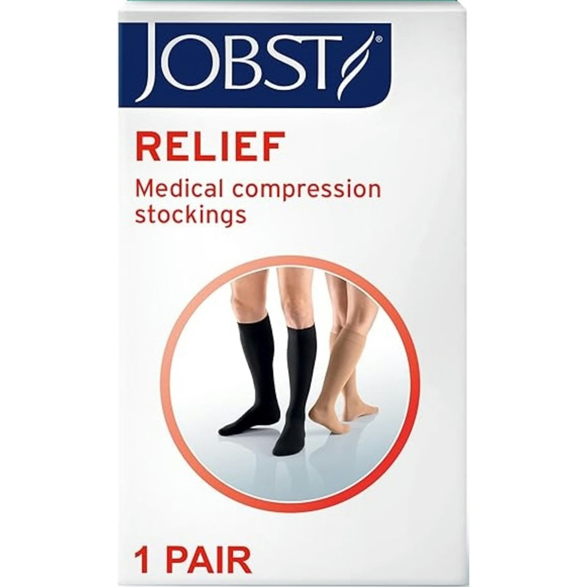 JOBST Relief Knee High Open Toe Medical Compression Stockings with Silicone Top Band, 20-30 mmHg
