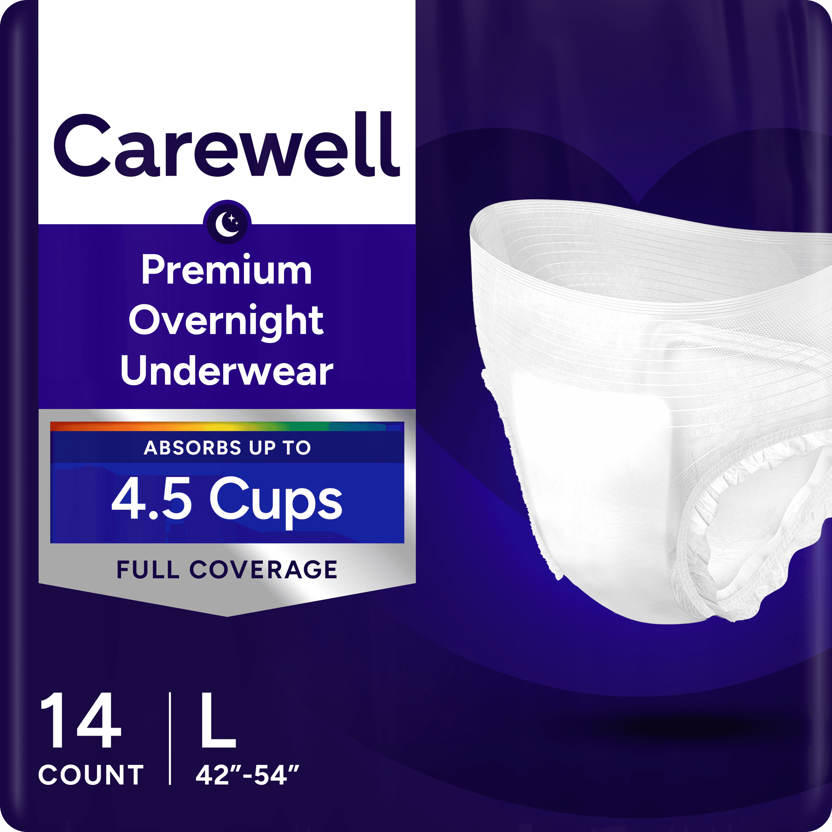 Carewell Premium Overnight Incontinence Pull-Up Underwear, Full Coverage Fit