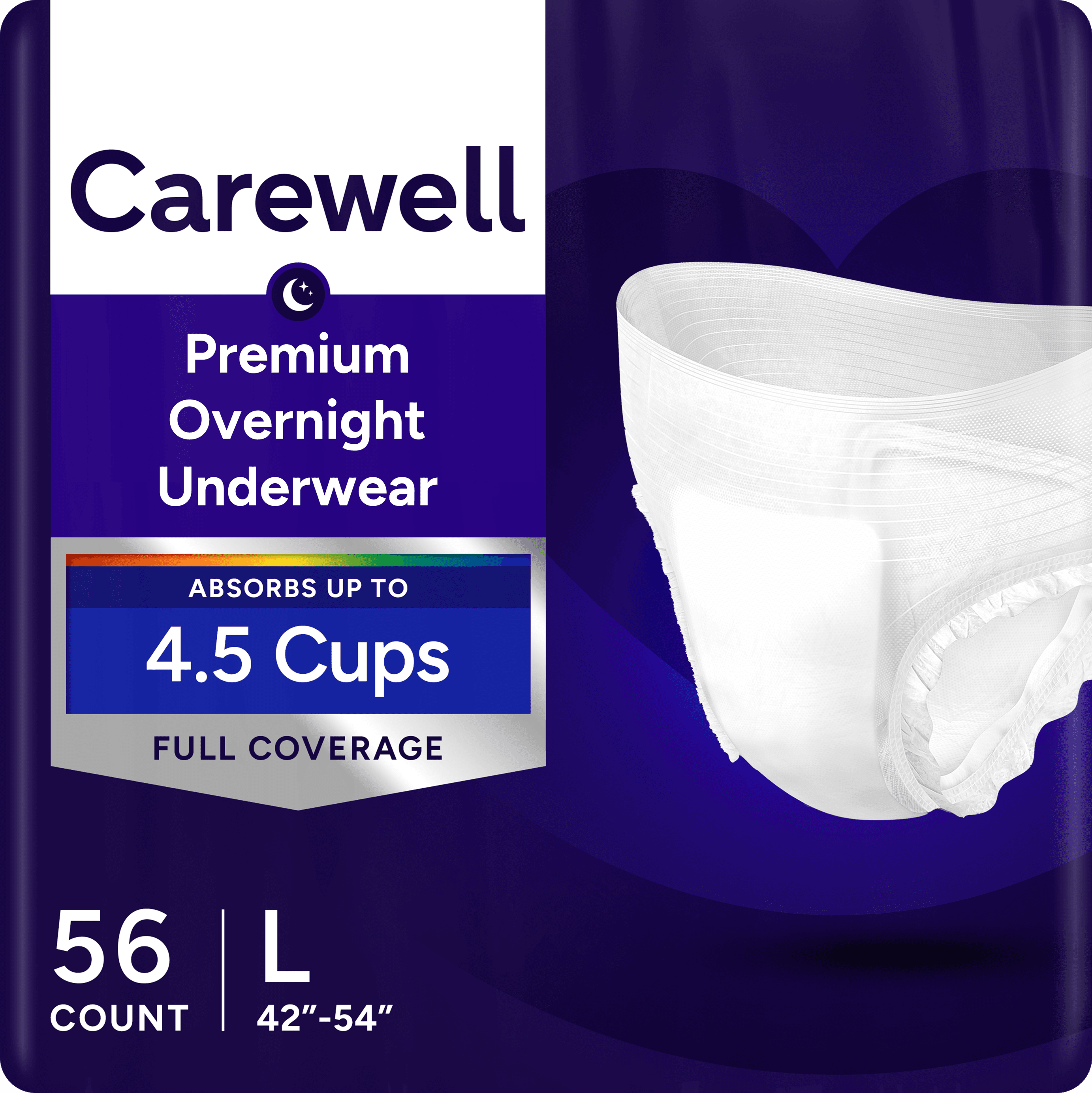 Carewell Premium Overnight Incontinence Pull-Up Underwear, Full Coverage Fit