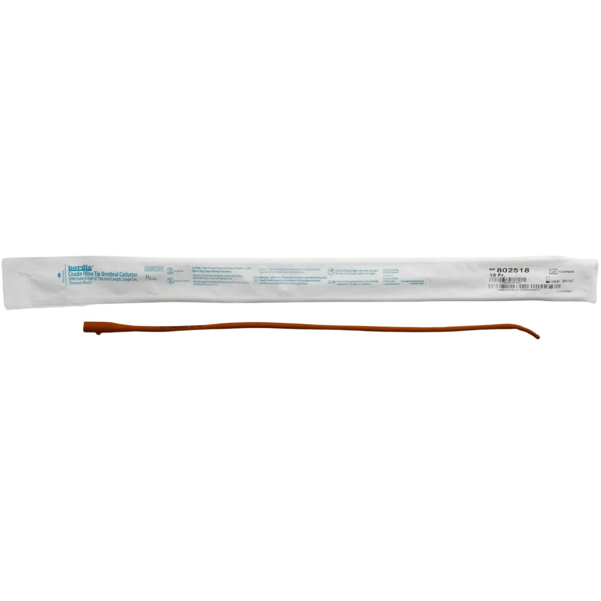 Bard Red Rubber Coude Tip Intermittent Catheter, 16" Length
