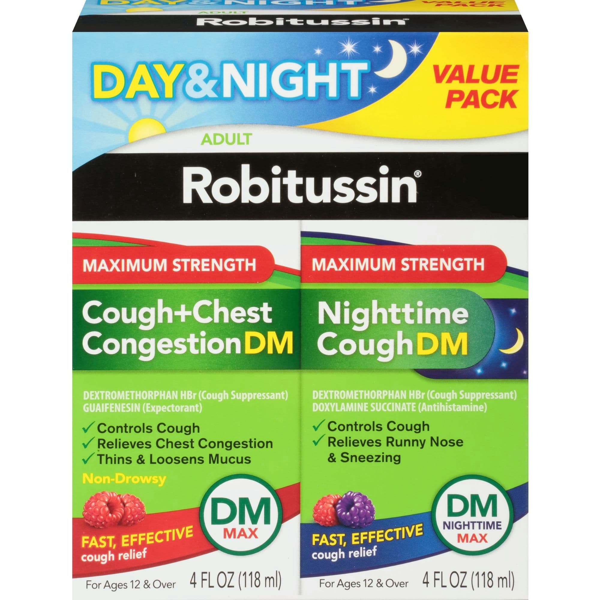 Robitussin Maximum Strength Day & Night Cough and Chest Congestion DM Max Cough Relief Liquid