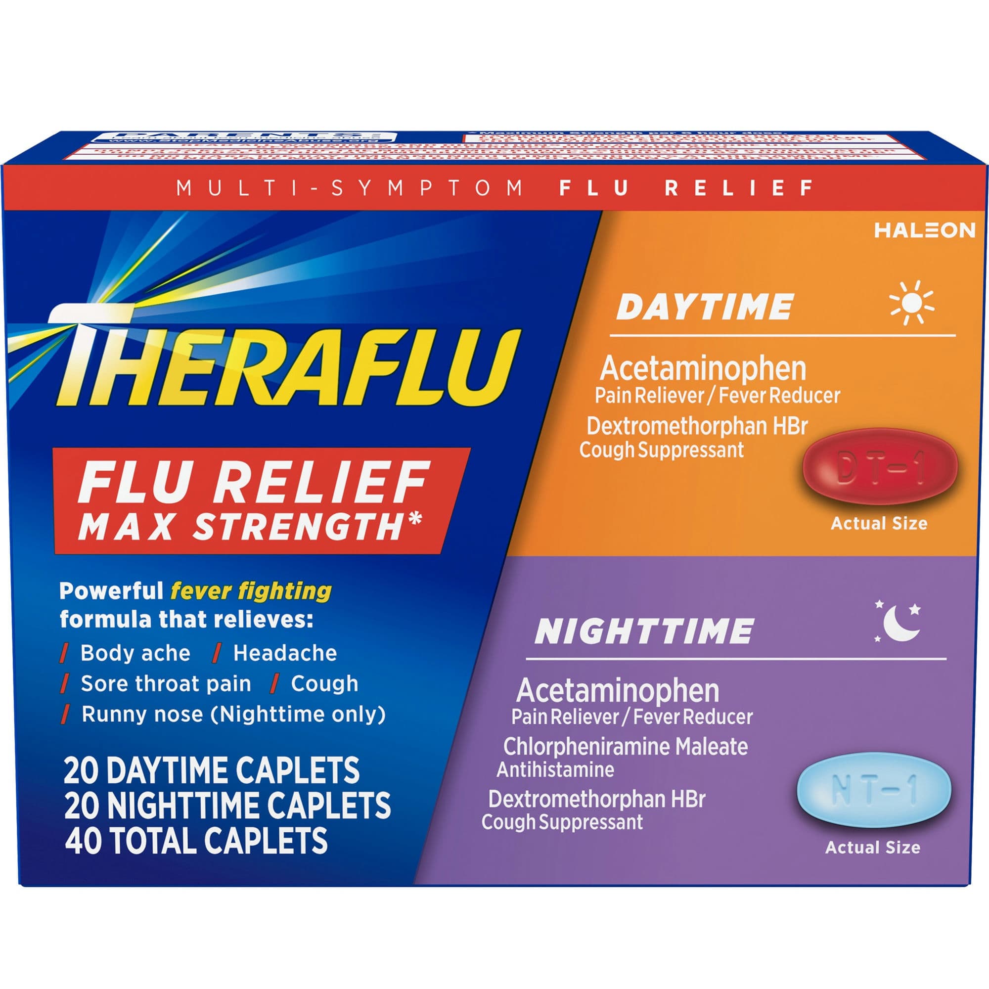 Theraflu Max Strength Daytime & Nighttime Flu Symptom Relief Combo Pack Caplets