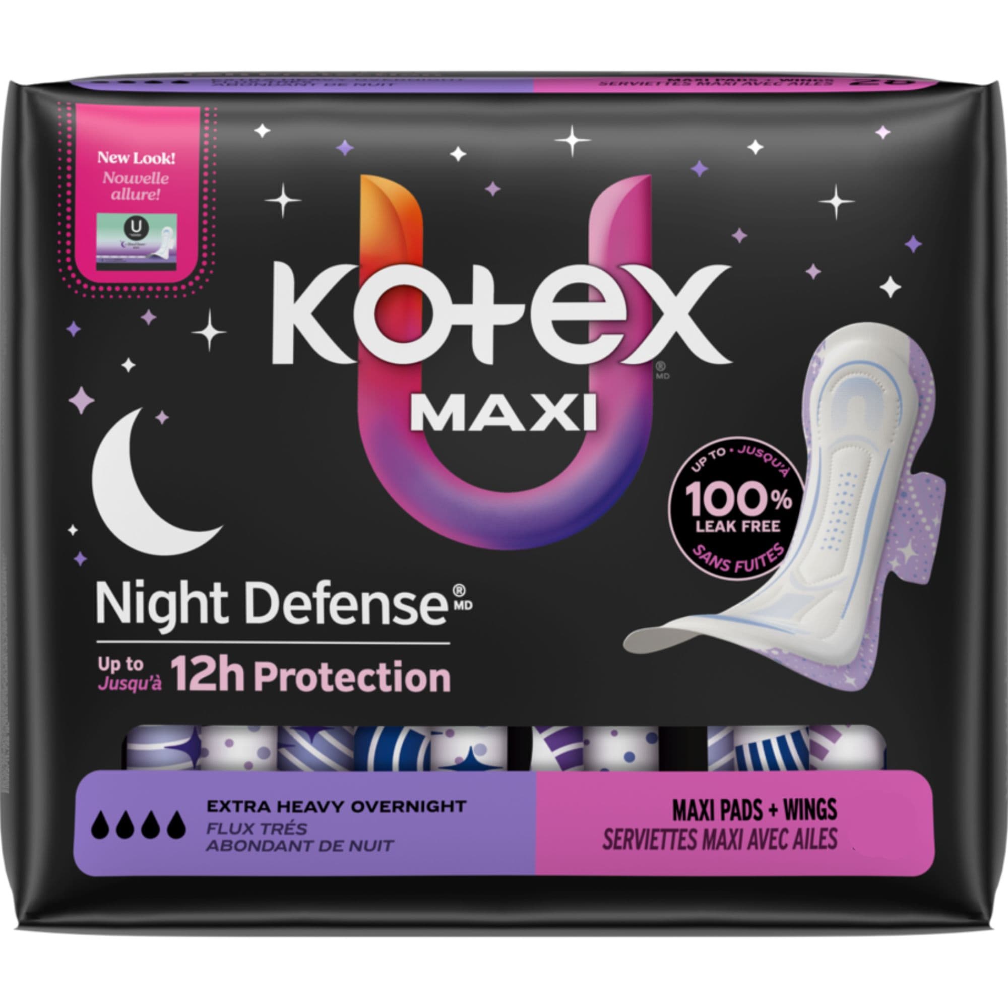 U by Kotex Clean & Secure Overnight Maxi Pads with Wings, Extra Heavy Absorbency