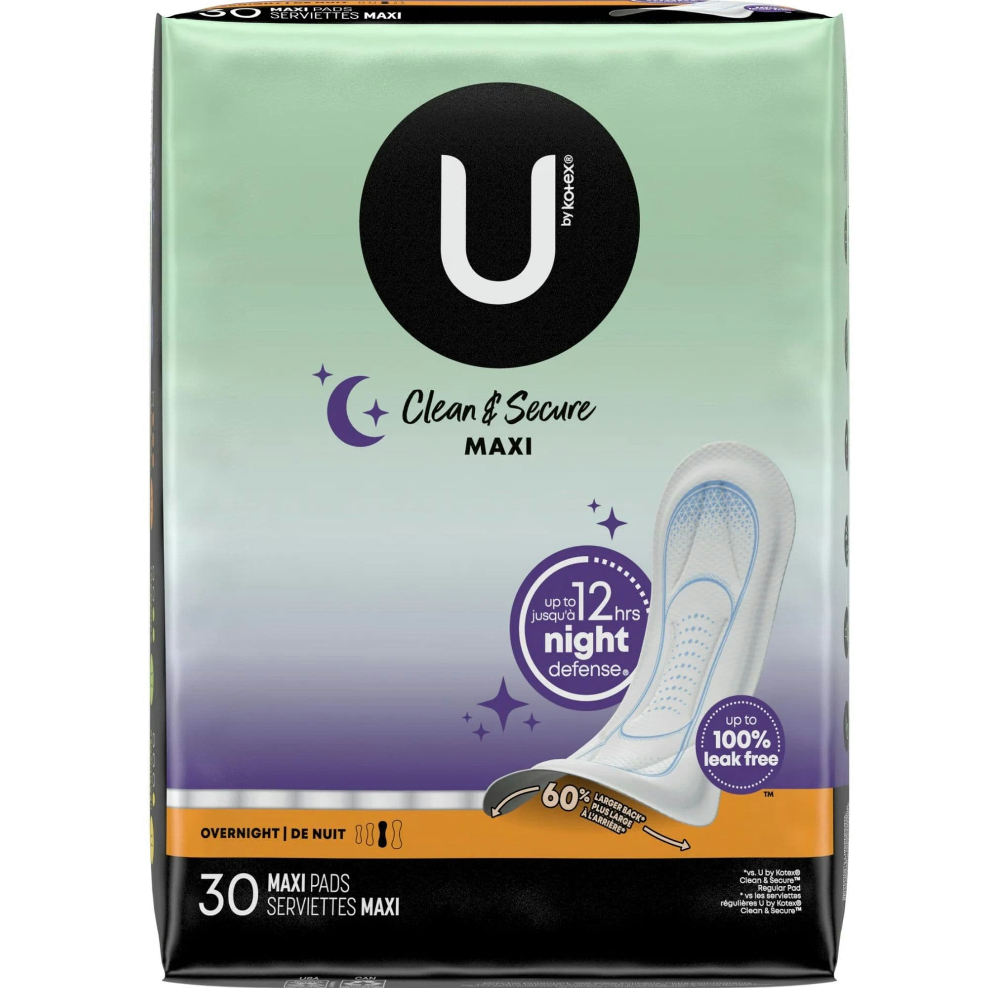 U by Kotex Clean & Secure Maxi Pads, Overnight