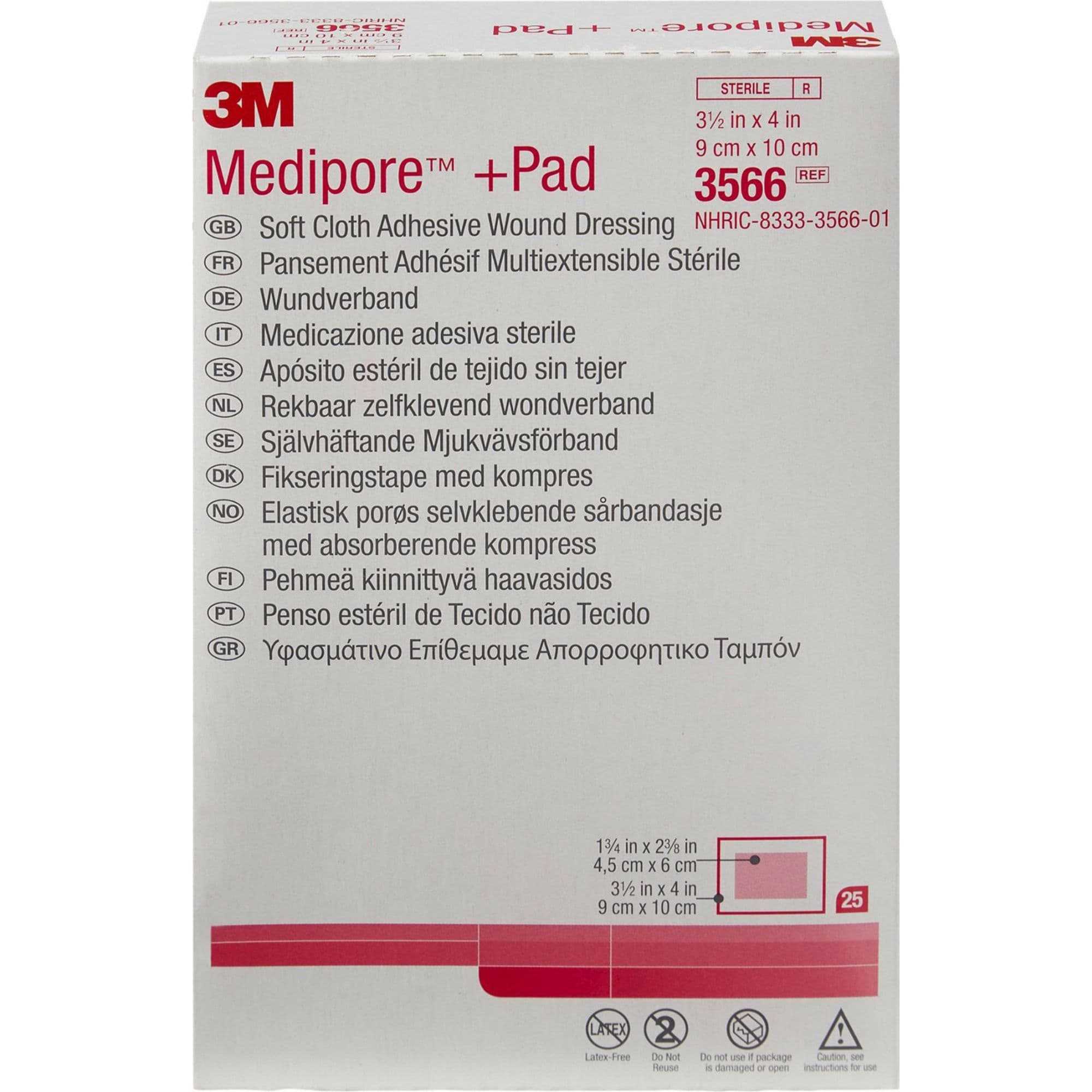 3M Medipore +Pad Soft Cloth Adhesive Wound Dressing, 3.5 X 4"
