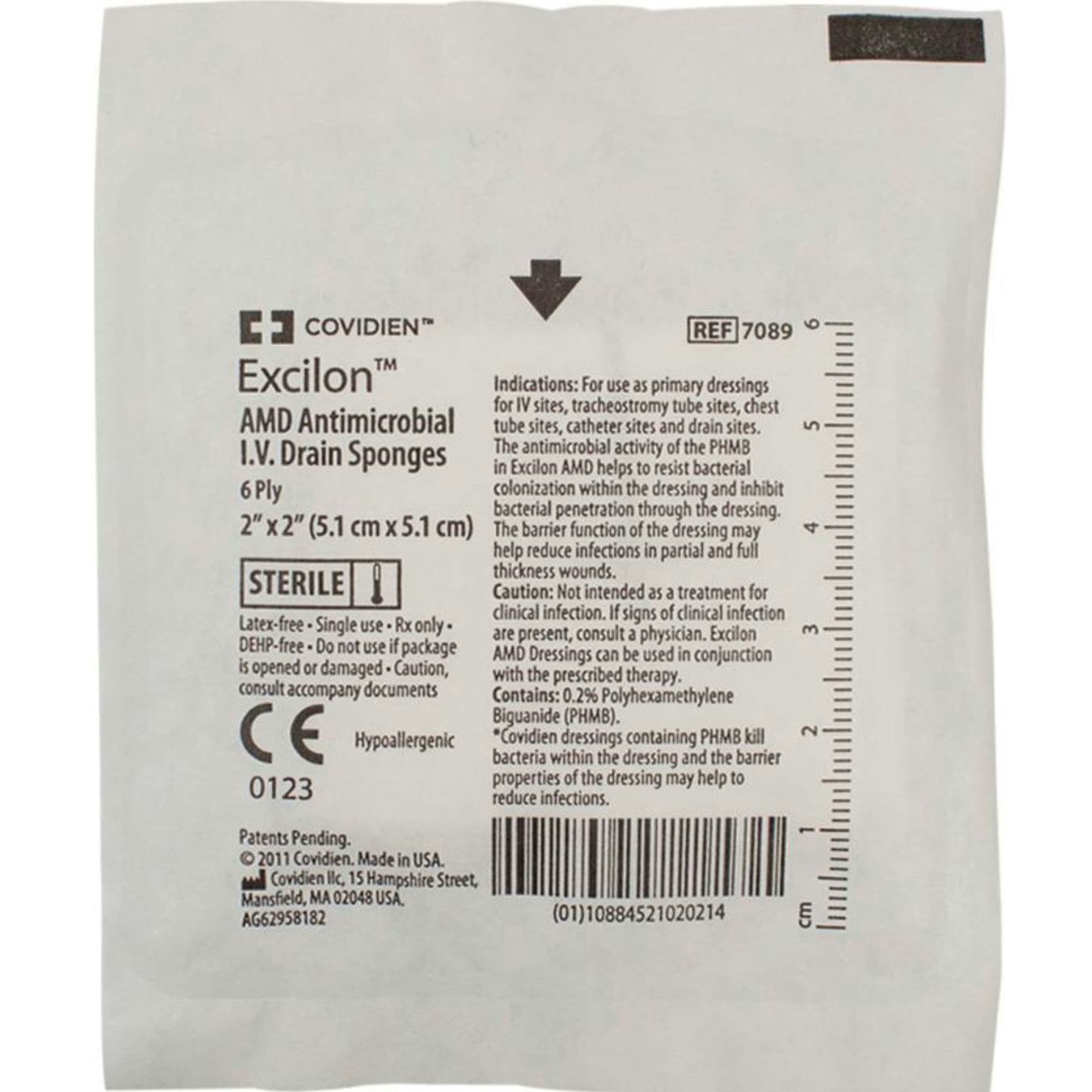 Cardinal Health Kendall Excilon AMD Antimicrobial Drain/IV Gauze Sponge, 6-Ply, 2 X 2"