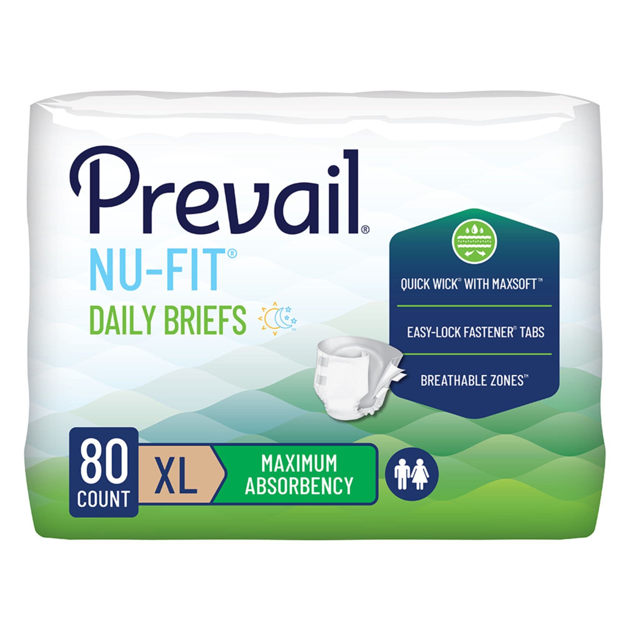 Prevail Nu-Fit Daily Adult Incontinence Briefs with Tabs, Maximum Absorbency