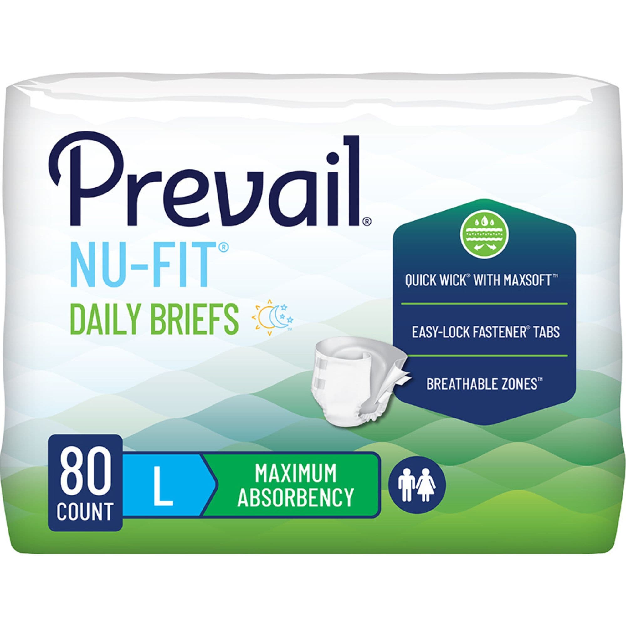 Prevail Nu-Fit Daily Adult Incontinence Briefs with Tabs, Maximum Absorbency