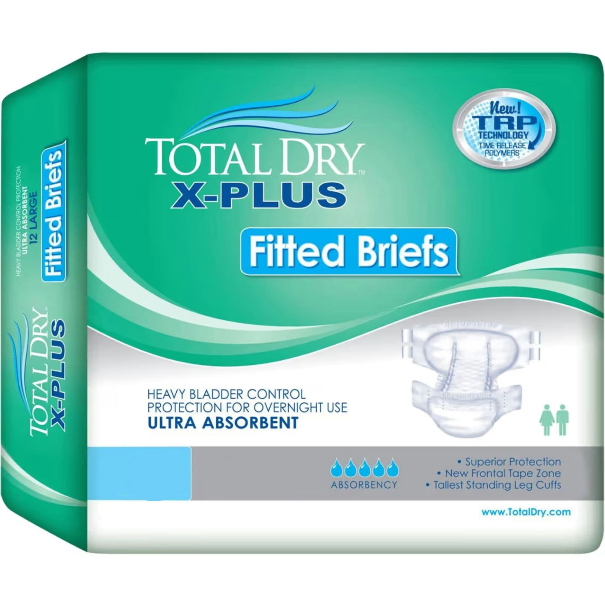 TotalDry Ultimate X-Plus Adult Incontinence Fitted Briefs with Tabs for Men & Women