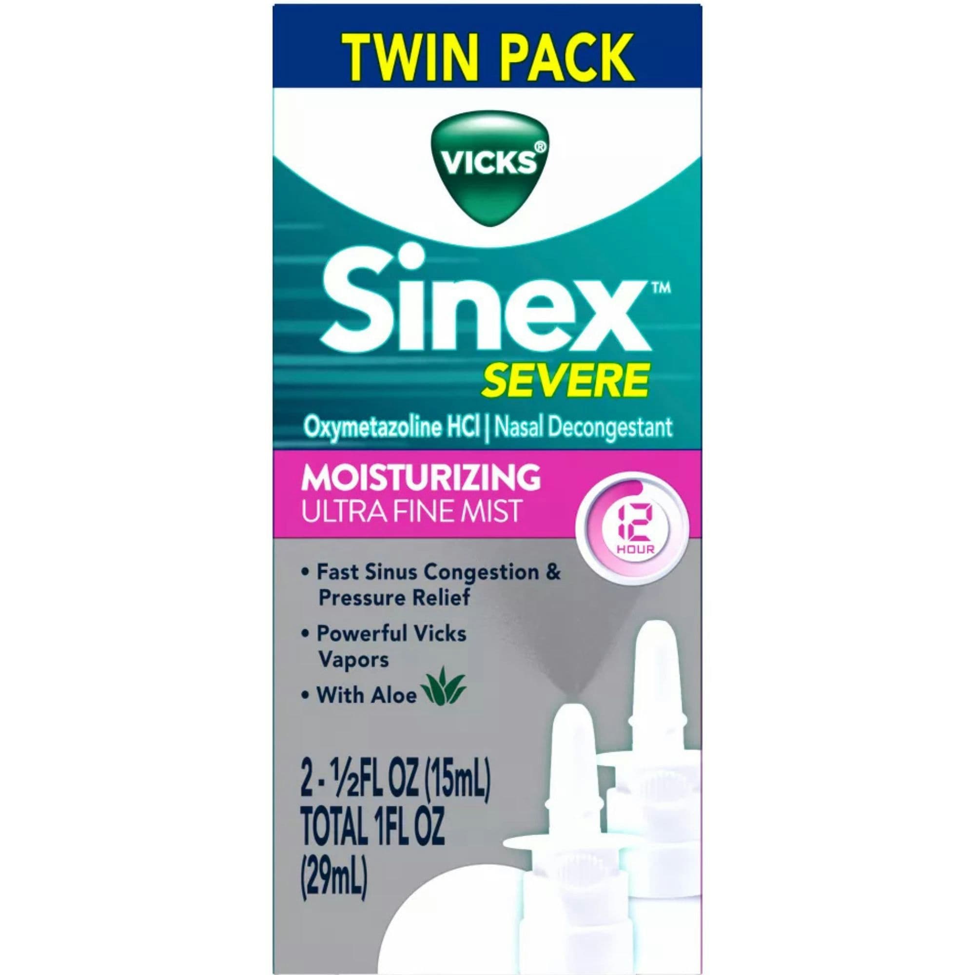 Vicks Sinex Severe Moisturizing Spray with Aloe, Twin Pack