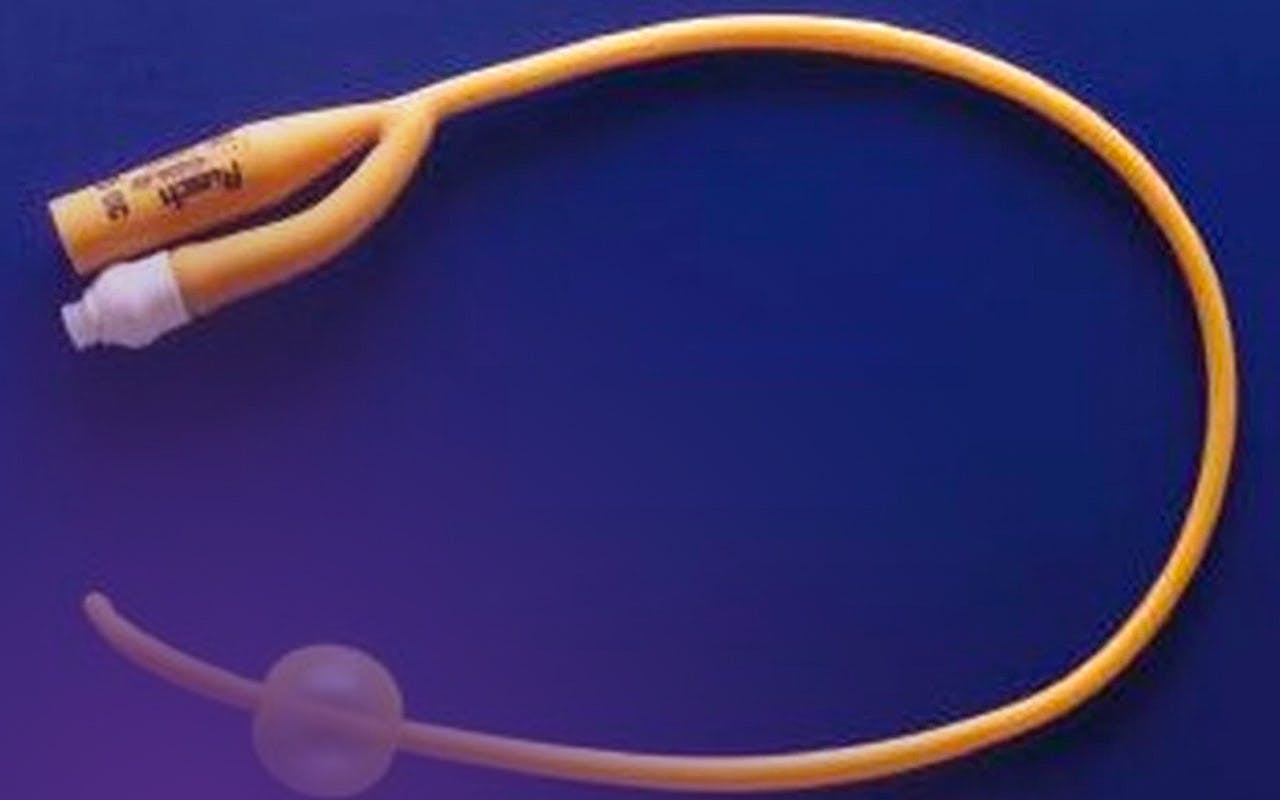 The pureGOLD foley catheter is manufactured by Rusch, a UK-based medical supply company with more than 150 years of experience. It features a coudé tip, designed for people with urethral scarring. The catheter is held in place with a 5 cc balloon and has one eyelet to facilitate bladder drainage.