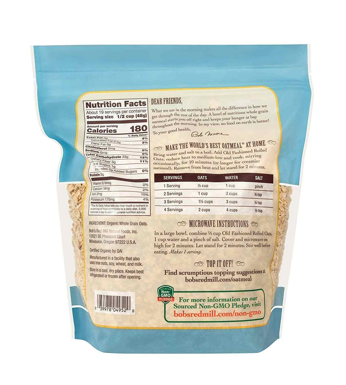 Bob's Red Mill Organic Whole Grain Old Fashioned Oats