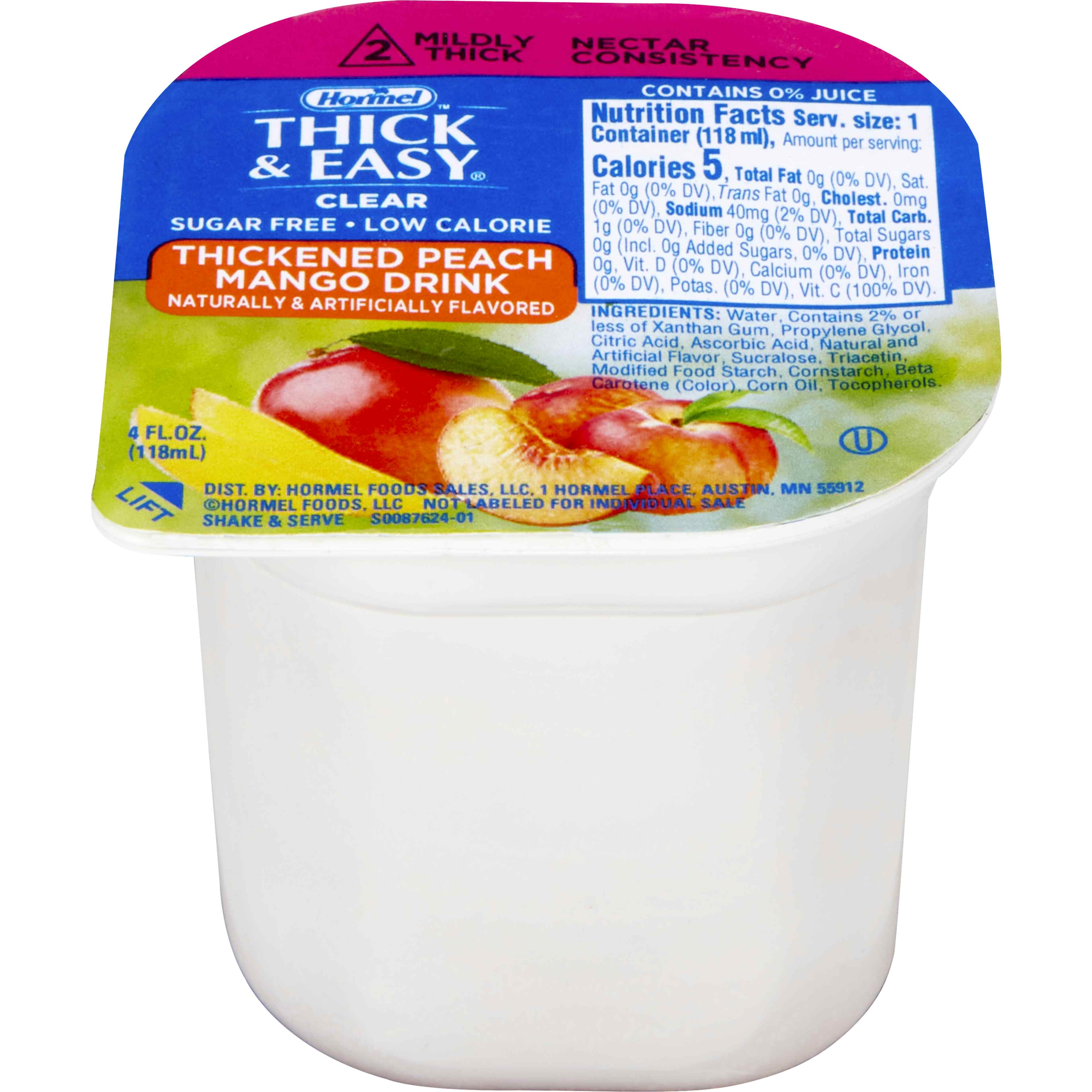 Hormel Thick & Easy Clear Sugar Free Low Calorie Thickened Beverage, Nectar Consistency, Mildly Thick, Peach Mango