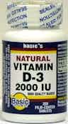 Basic's Natural Vitamin D-3 Supplement, 2000 IU, 200 Tablets