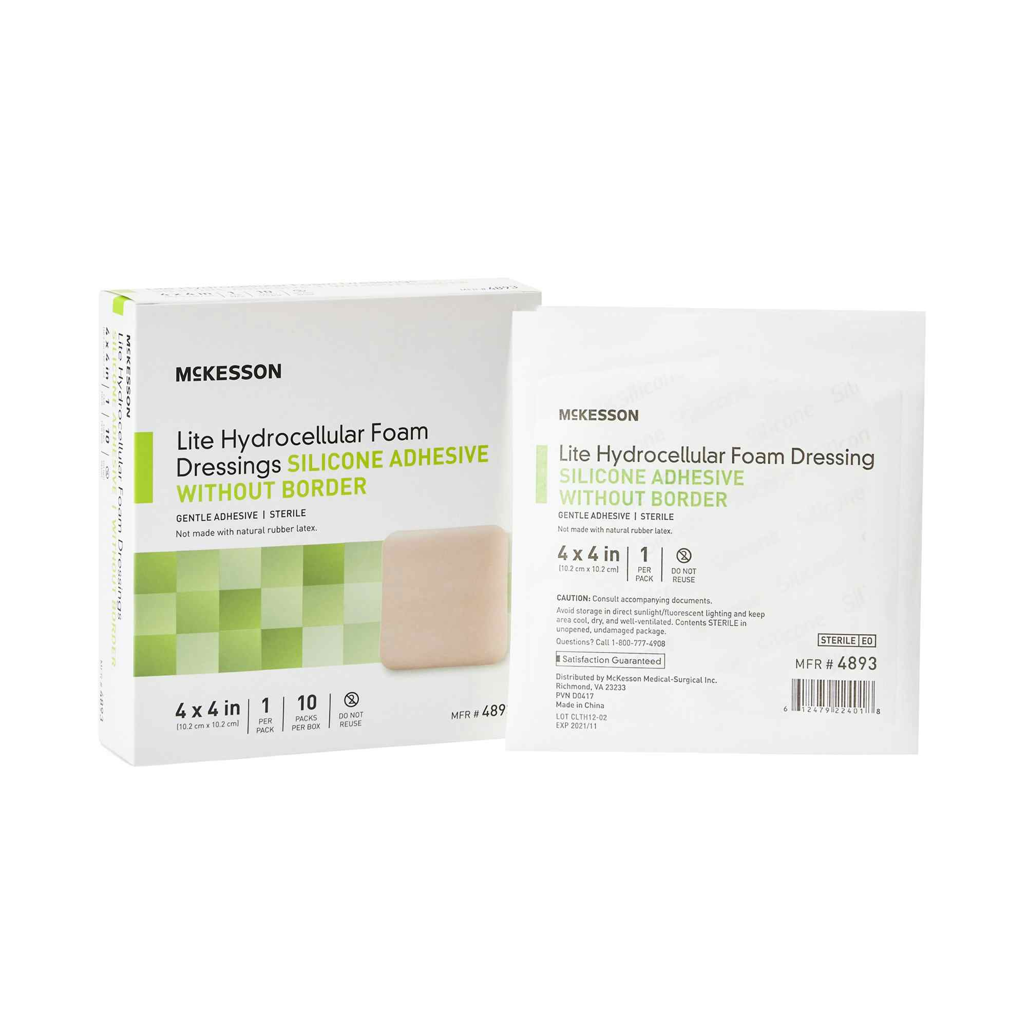 McKesson Lite Hydrocellular Foam Dressings Silicone Adhesive without Border, 4 X 4"