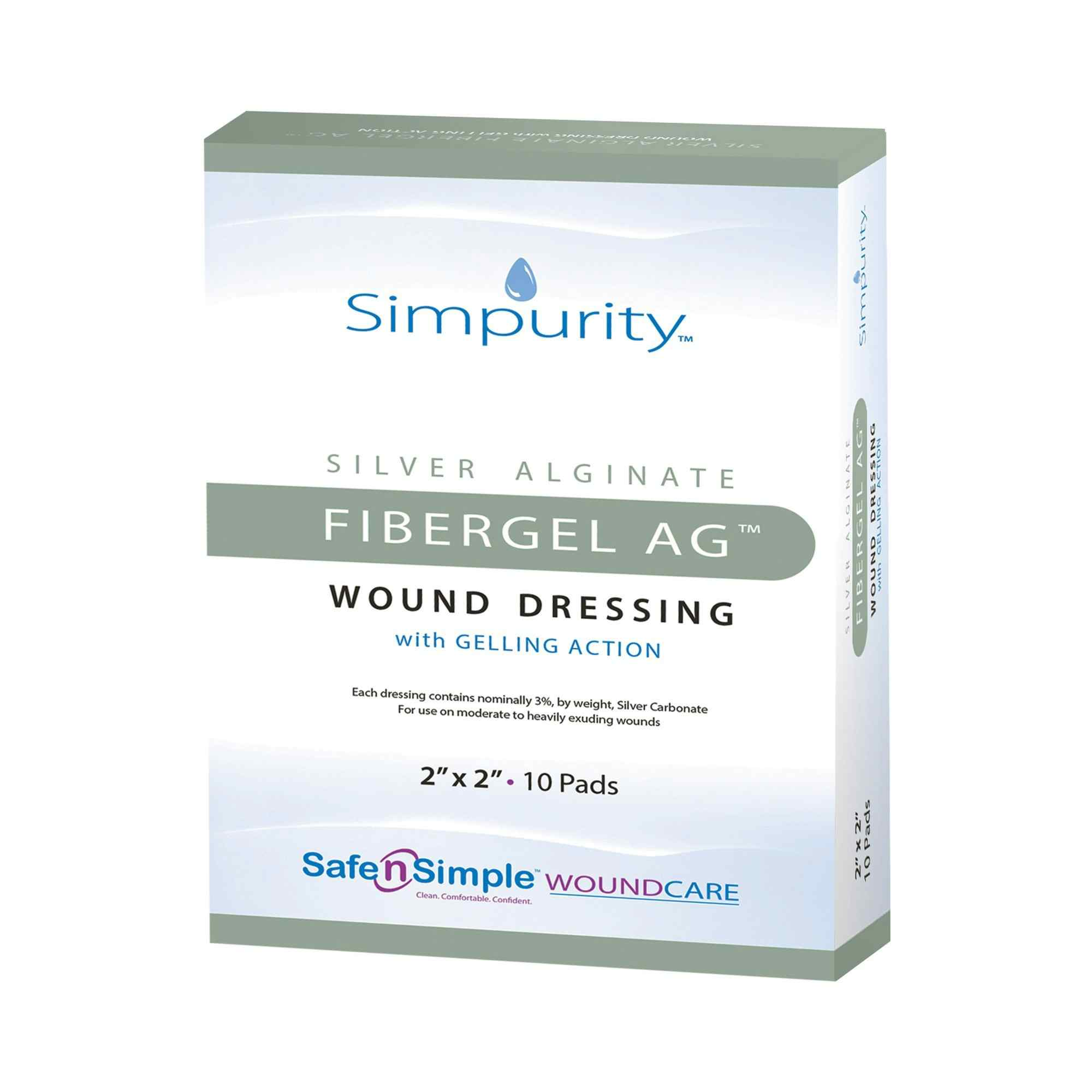 Safe N Simple Simpurity Fibergel AG Wound Dressing with Gelling Action, 2 X 2"